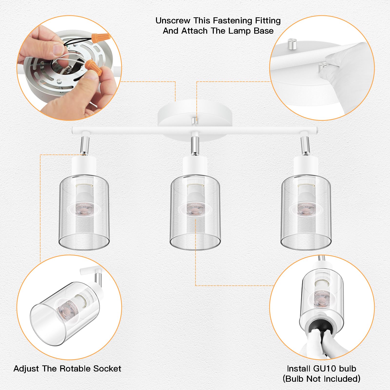 BoostArea 3-Light Modern Bathroom Vanity Light Fixture - White Wall Sconce with Clear Glass Shade, Flexible Ceiling Lighting for Mirror, Kitchen, Living Room, Hallway, Cabinet & Porch - Perfect for Home Decor & Interior Design