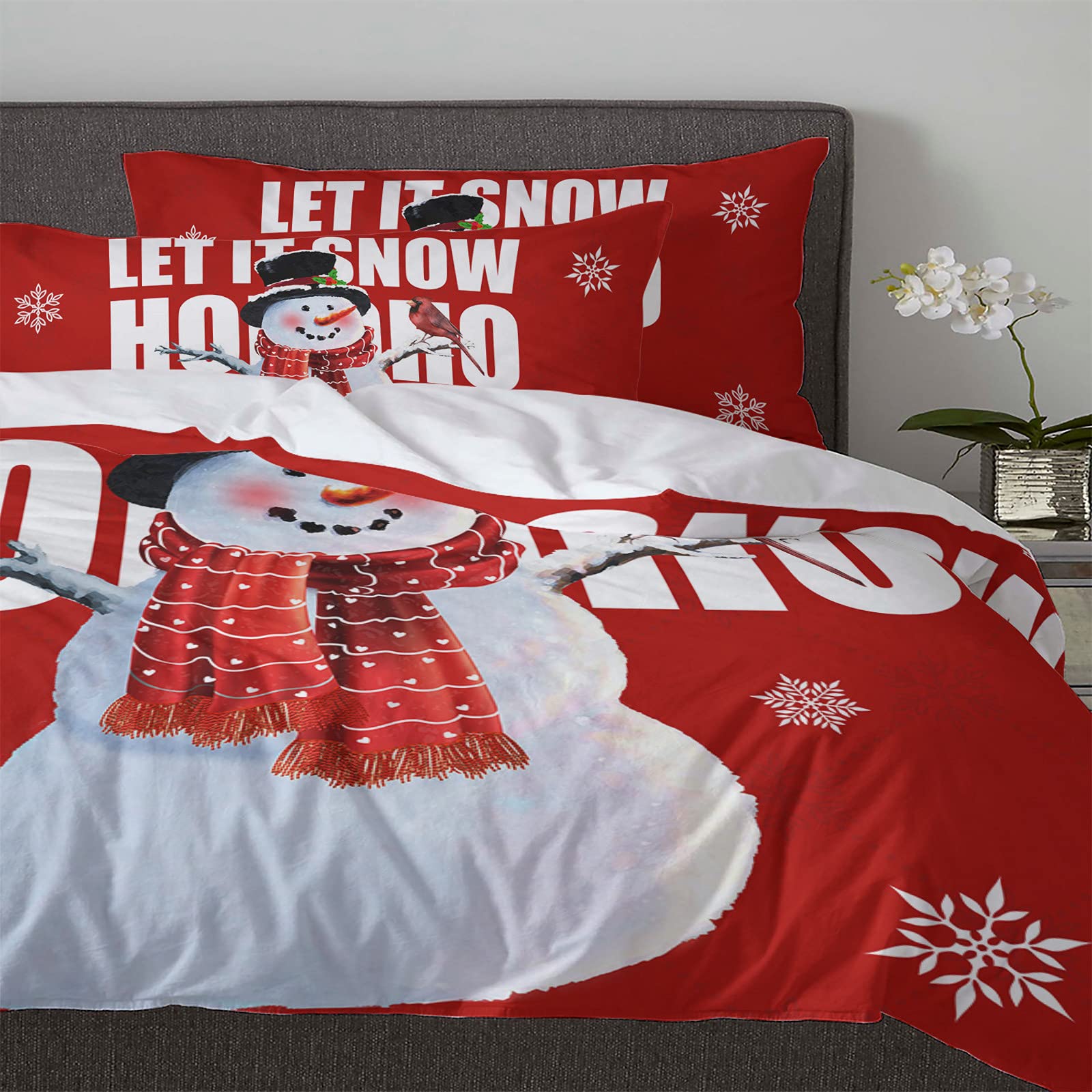 3-Piece Christmas Snowman Cardinal Duvet Cover Set Full Size - Holiday Themed Bedding with 2 Pillowcases for Kids, Teens & Adults - Perfect for Winter Bedroom Decor & Xmas Gift Giving