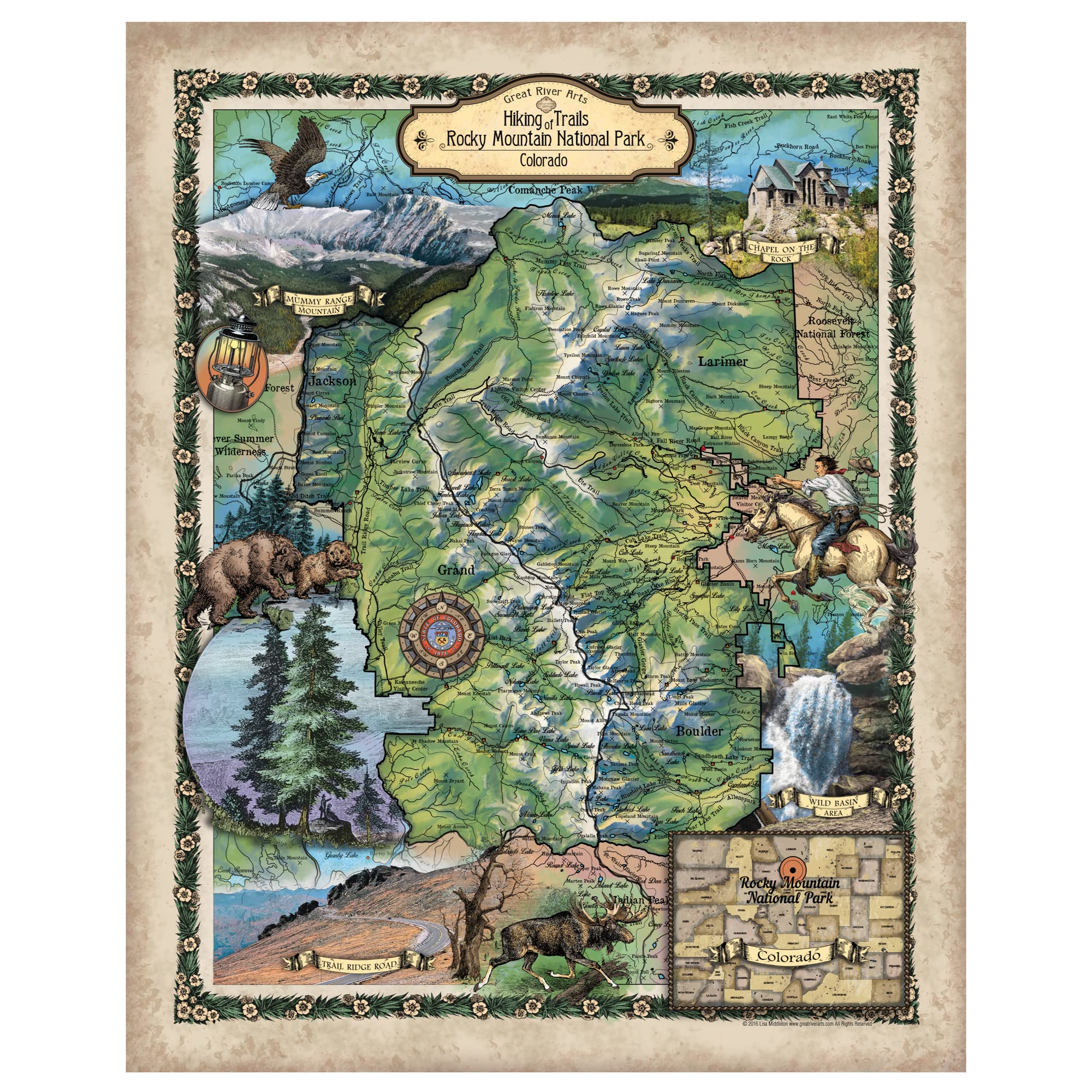 Vintage Grand Canyon, Teton Yellowstone Historic Arizona Map Art Print - 24x30 Inch Unframed Wall Decor Poster | Perfect for Home Office, Living Room & Unique Gift Ideas | Abstract Map Artwork Reproduction