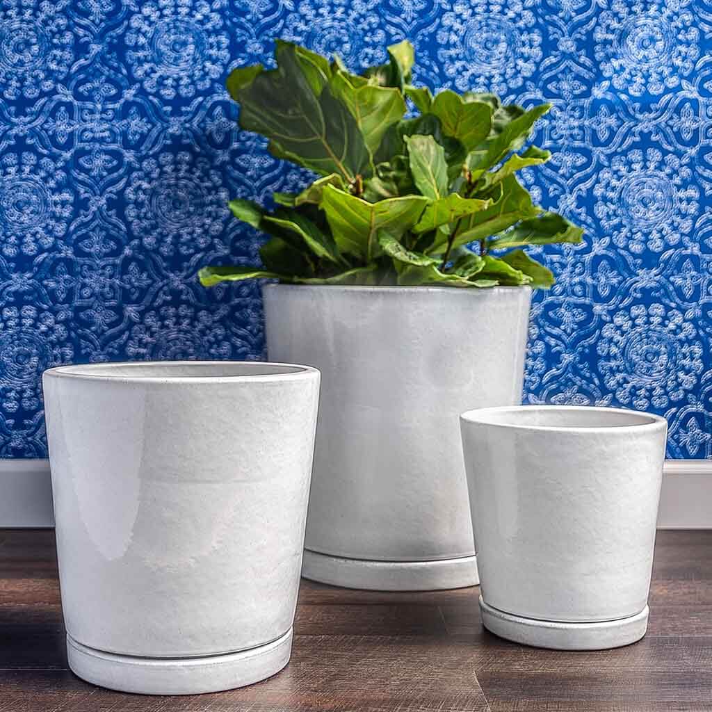 Campania International I/O Tapered Cylinder Vase Set of 3 - White Ceramic Flower Vases for Home Decor, Wedding Centerpieces & Tabletop Arrangements