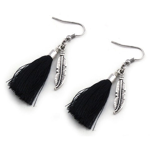 Feather Tassel Earrings for Women - Elegant Black Bohemian Dangle Earrings | Perfect for Parties, Weddings & Everyday Wear