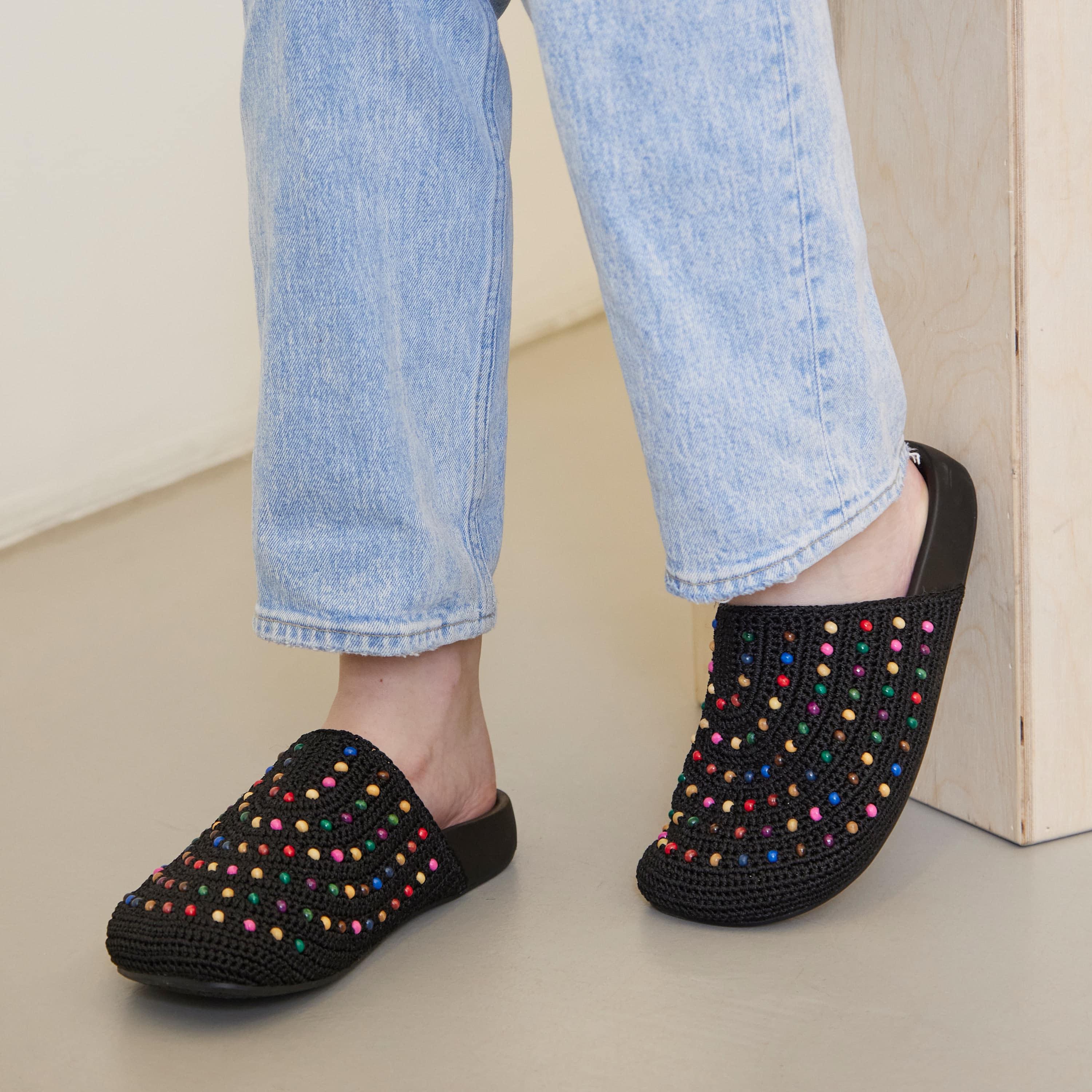 Bolinas Clog Hand Crochet Black Multi Beads - Comfortable Boho Chic Sandals for Women, Perfect for Beach, Summer, and Casual Outfits