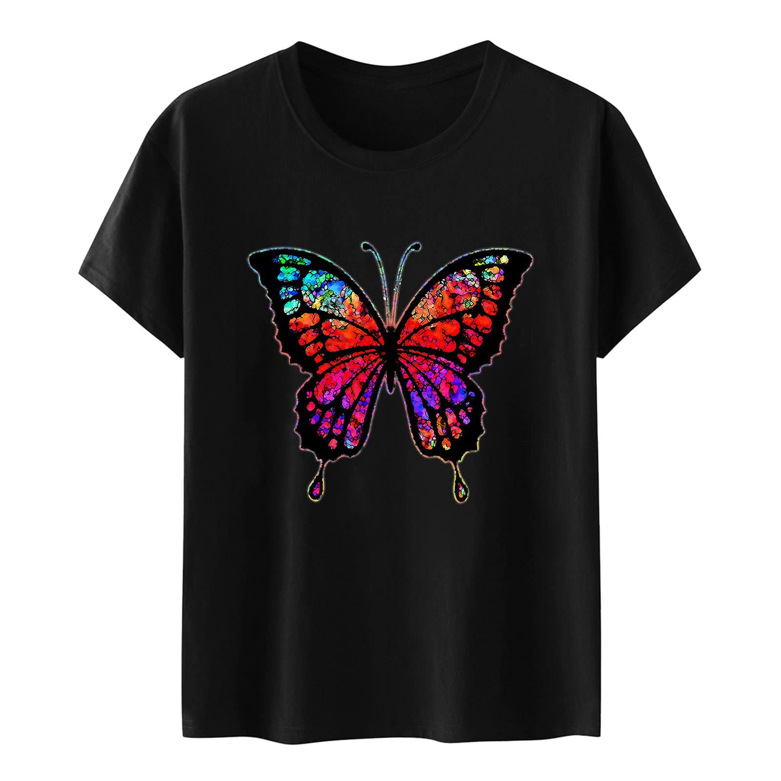 Women's Loose Fit Casual Printed T-Shirt - Short Sleeve Round Neck Blouse Top (Black, Large) | Comfortable Everyday Wear for Work, Travel & Relaxation