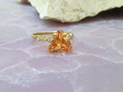 Natural Citrine Gold Triangle Ring | Peach Honey Trillion Statement Ring | November Birthstone Jewelry for Women | Perfect for Weddings, Engagements & Everyday Wear
