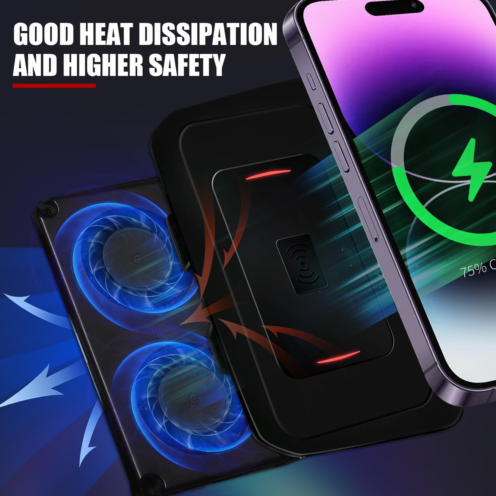 Mabett 15W Wireless Charging Pad with Cooling Fan for Ford Bronco 2021-2024 | Fast Qi Charger for 2/4 Door Models | Perfect for Road Trips & Daily Commutes