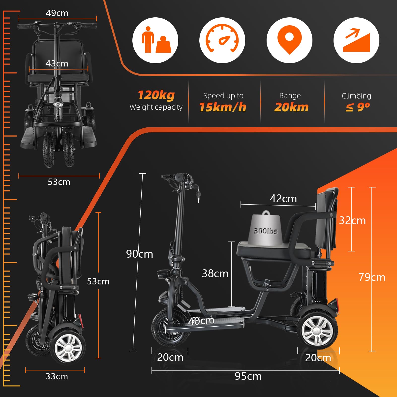 12Ah Airline Approved Mobility Scooter for Adults - Lightweight, No Assembly Required, Includes Battery & Charger - Perfect for Travel, Shopping & Outdoor Activities