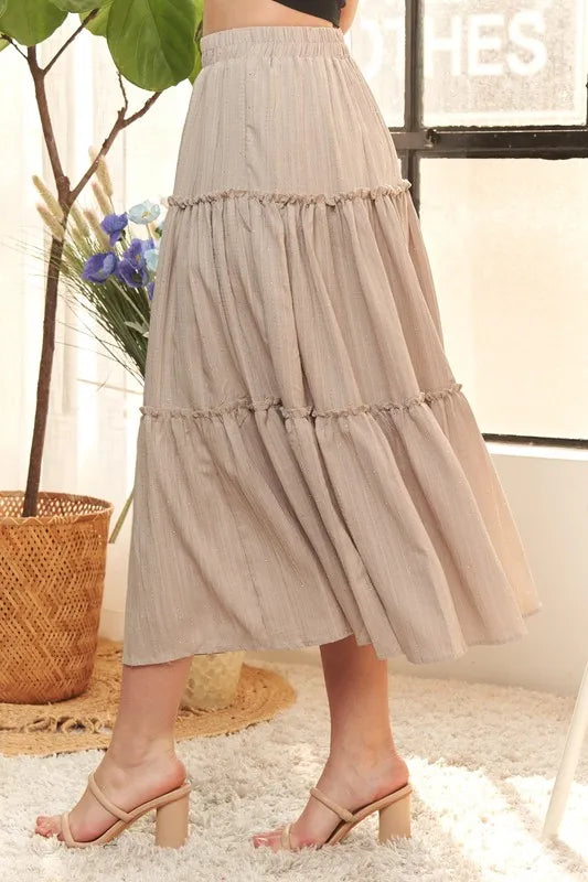 Elegant Rhinestone Embellished Tiered Taupe Skirt for Women | Perfect for Parties, Weddings & Special Occasions