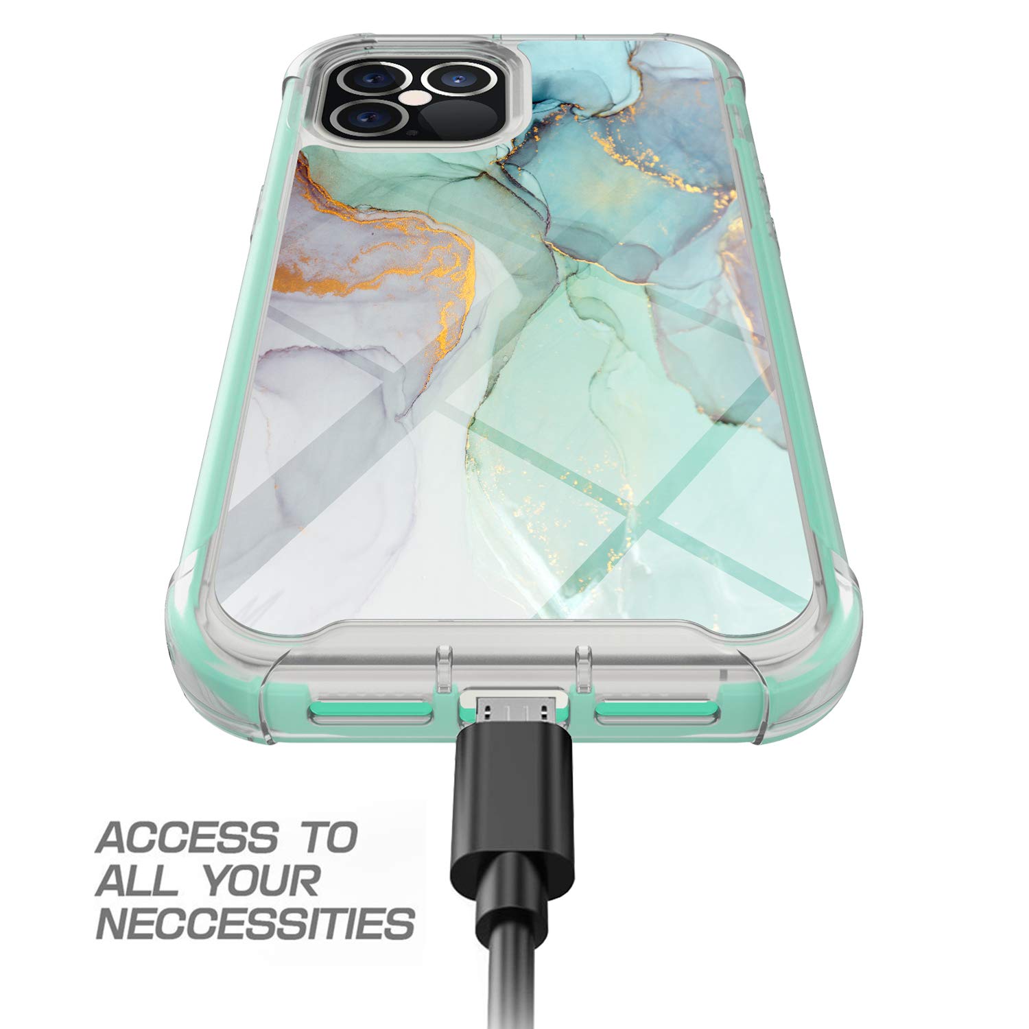 iPhone 12 Pro Max Case 6.7 Inch - Rosebono Hybrid IMD Design, Anti-Scratch Fashion Silicone Cover with Graphic Print, Cute Colorful Protective Skin for iPhone 12 Pro Max (Green Marble) - Perfect for Daily Use, Travel & Outdoor Activities