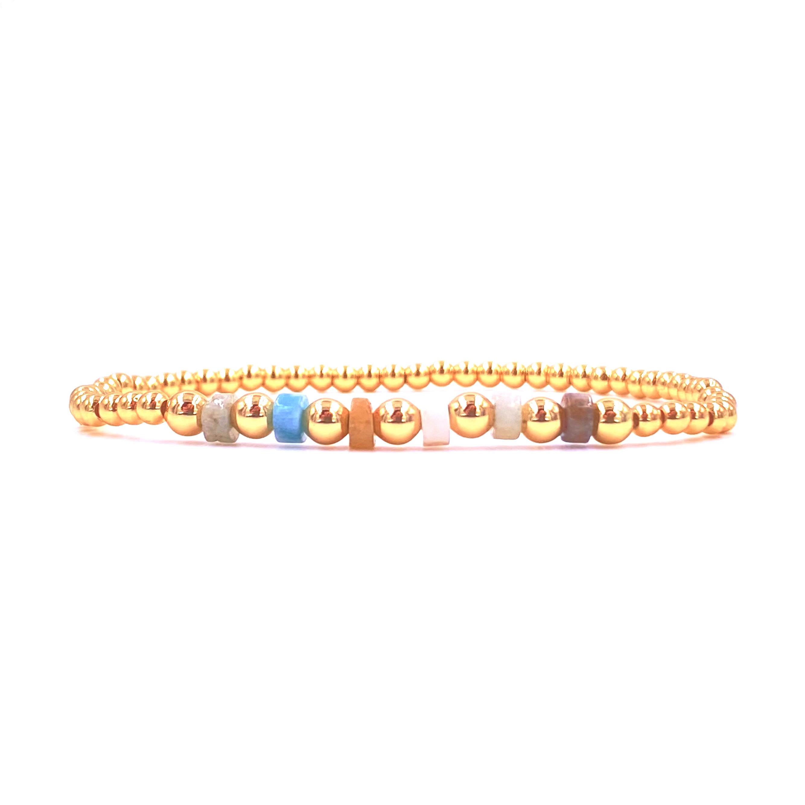 Ashley Gold Stainless Steel 6 Semi Precious Stone Beaded Stretch Bracelet for Women - Elegant Jewelry Gift for Birthday, Anniversary & Party Wear