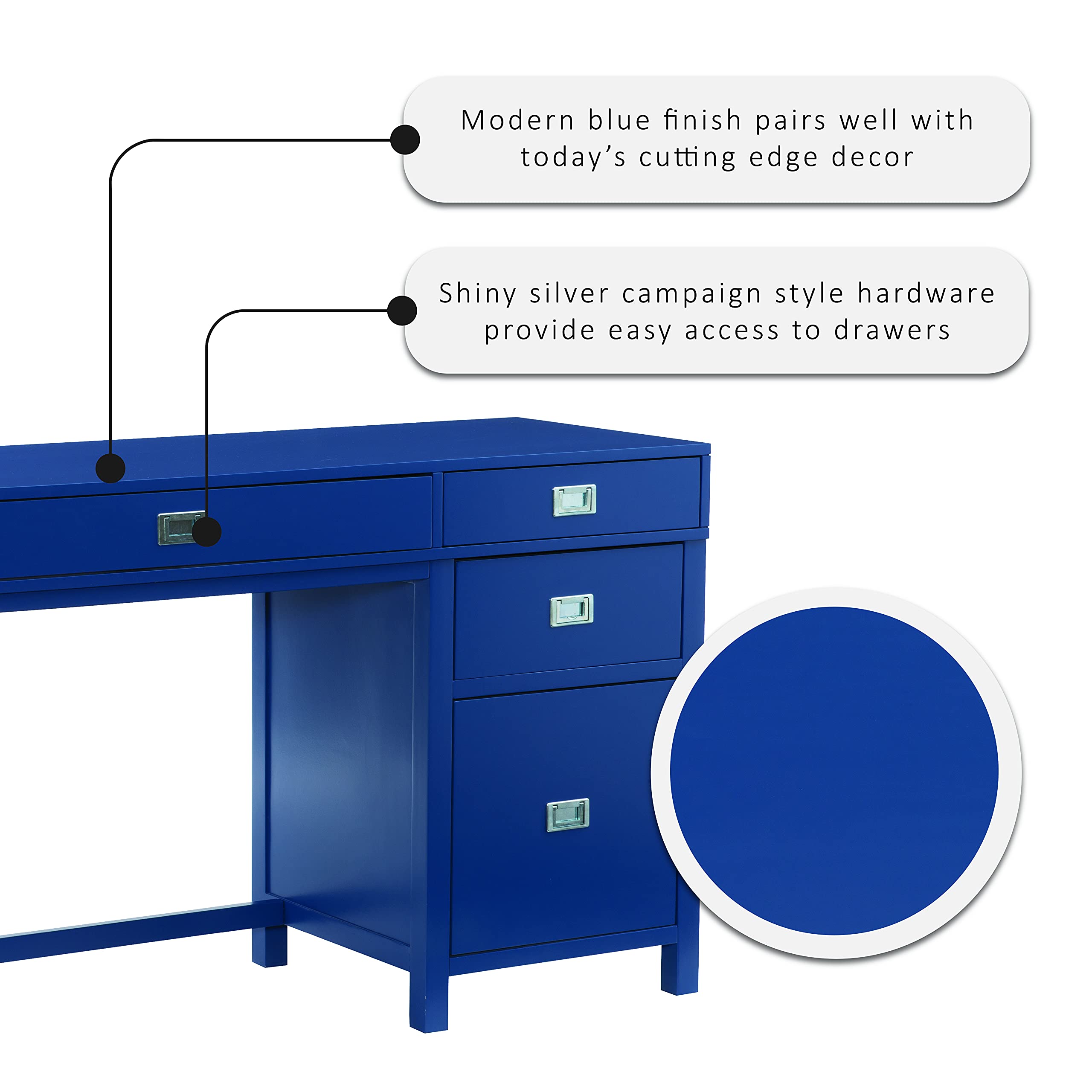 Linon Sadie Navy Blue Modern Classic Side Storage Desk - Stylish Home Office Furniture with Drawers for Organization | Perfect for Small Spaces, Dorm Rooms & Workspaces