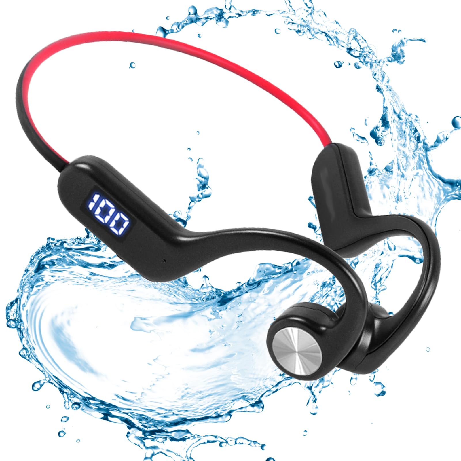 Bone Conduction Wireless Headphones IPX4 Waterproof Bluetooth 5.3 Open Ear Headphones with Noise Cancelling & Battery Display - Perfect for Running, Cycling, Hiking & Outdoor Sports
