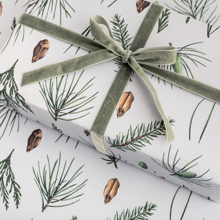 Premium White Pine Grey Christmas Wrapping Paper - Elegant Holiday Gift Wrap for Presents, Parties & Festive Decorations