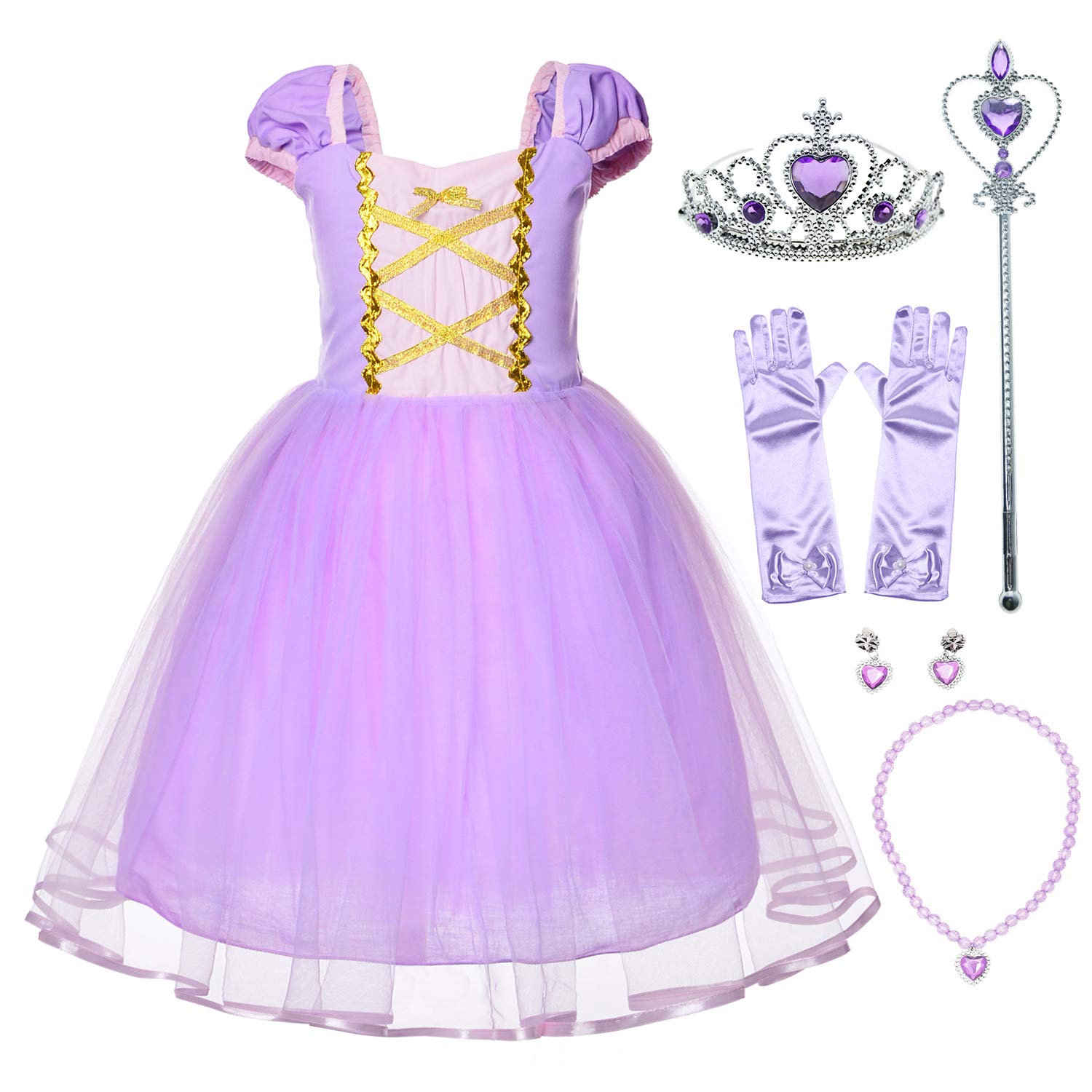 JoyJoin Princess Costume Set for Toddler Girls - Blue Dress with Gloves, Crown, Magic Wand & Necklace | Perfect for Birthday Parties, Halloween & Dress-Up Play