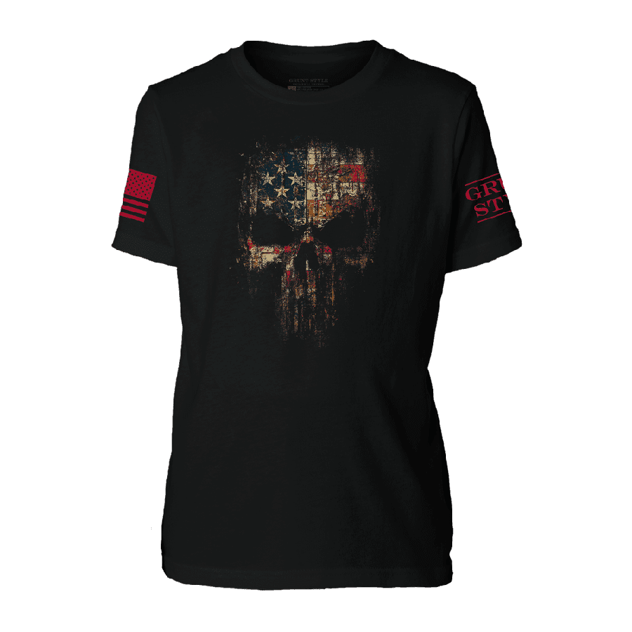 Youth Red Blood American Reaper T-Shirt - Black | Gothic Horror Graphic Tee for Men & Women | Perfect for Halloween, Concerts, and Dark Fashion