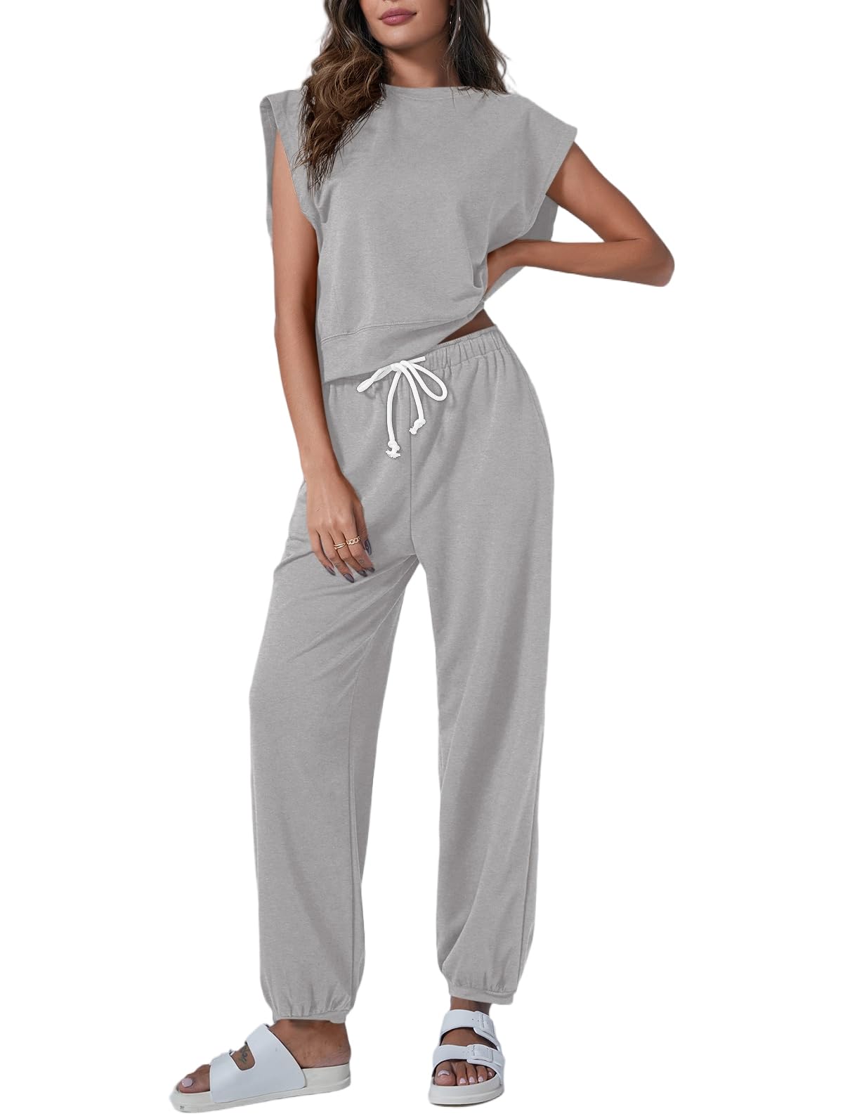 Tankaneo Women's 2 Piece Summer Outfits - Casual Lounge Sets with Oversized Sleeveless Tops & Sweatpants with Pockets | Comfortable Pajama Sets for Home, Travel & Relaxation