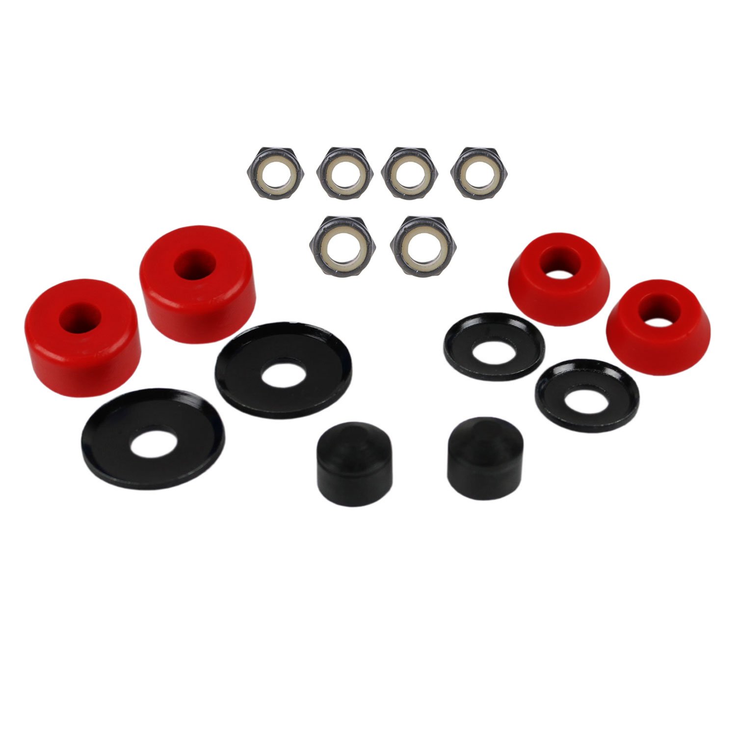 Premium Skateboard Truck Rebuild Kit - Includes Bushings, Washers, Pivot Cups & Nuts for 2 Trucks (Red) - Perfect for Longboard & Street Skateboard Maintenance & Upgrades