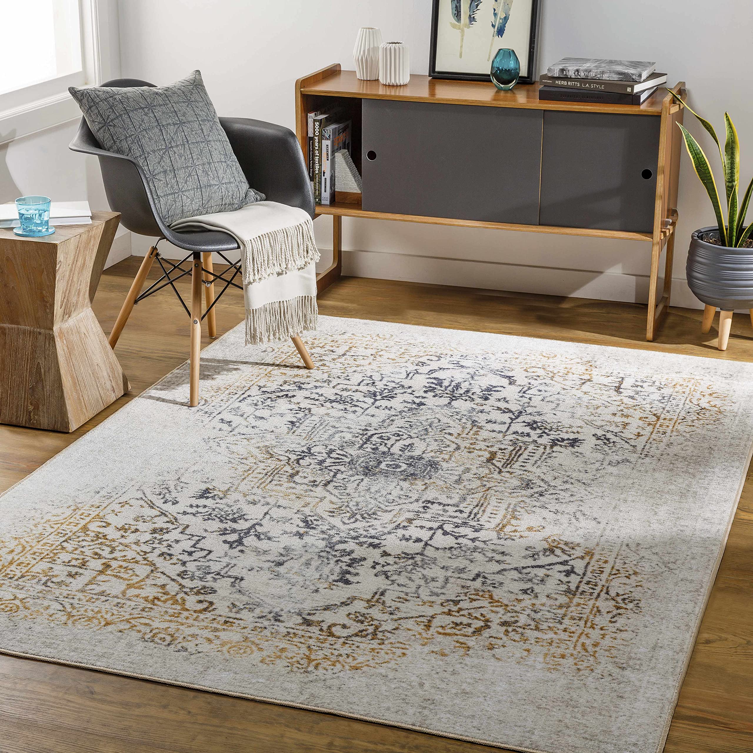 Hauteloom Dordrecht Washable Area Rug for Living Room & Bedroom - Soft, Stain Resistant - Beige, Black, Red - 6'7