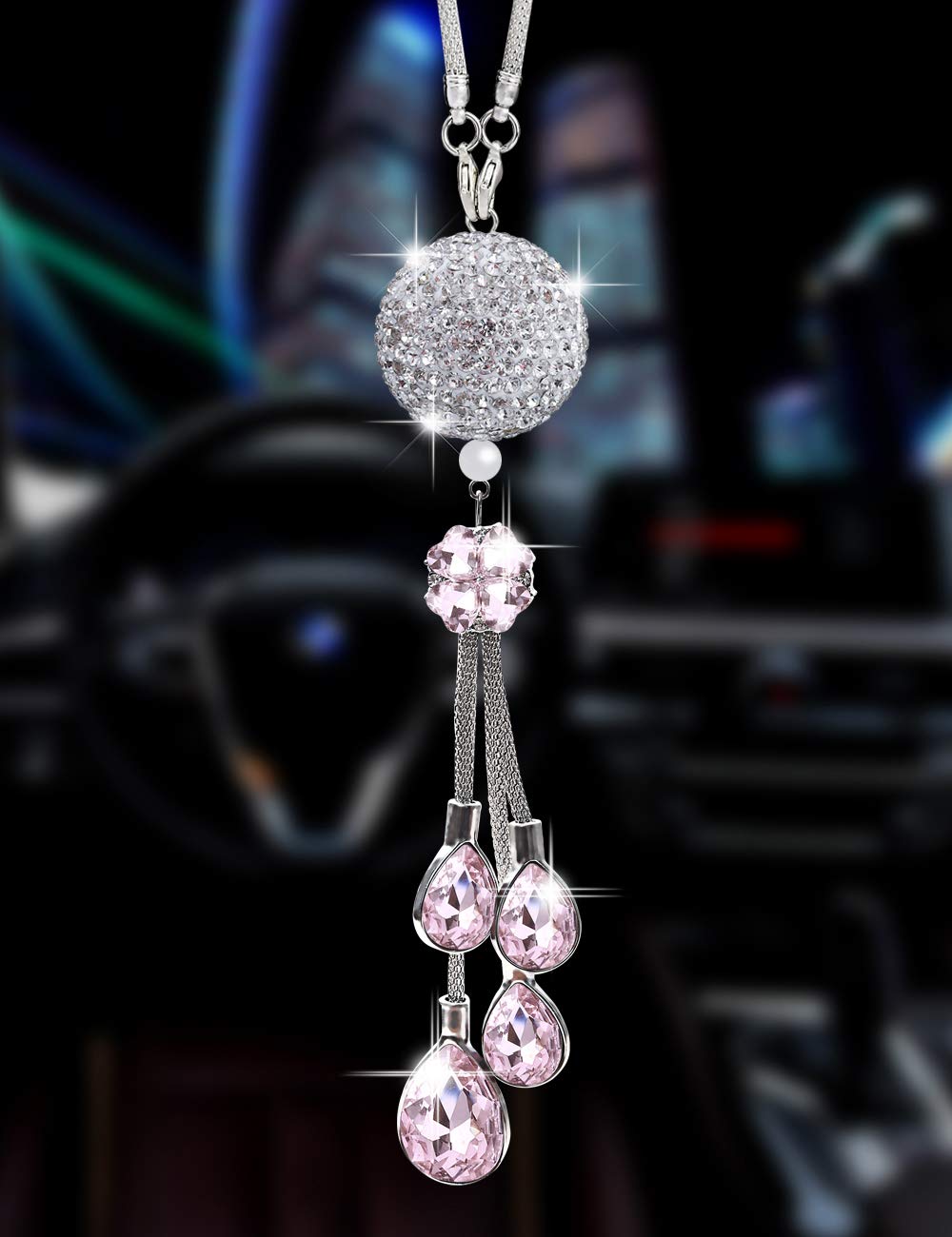 Lucky Crystal Sun Catcher Car Charm - 30mm Pink for Rearview Mirror Decor