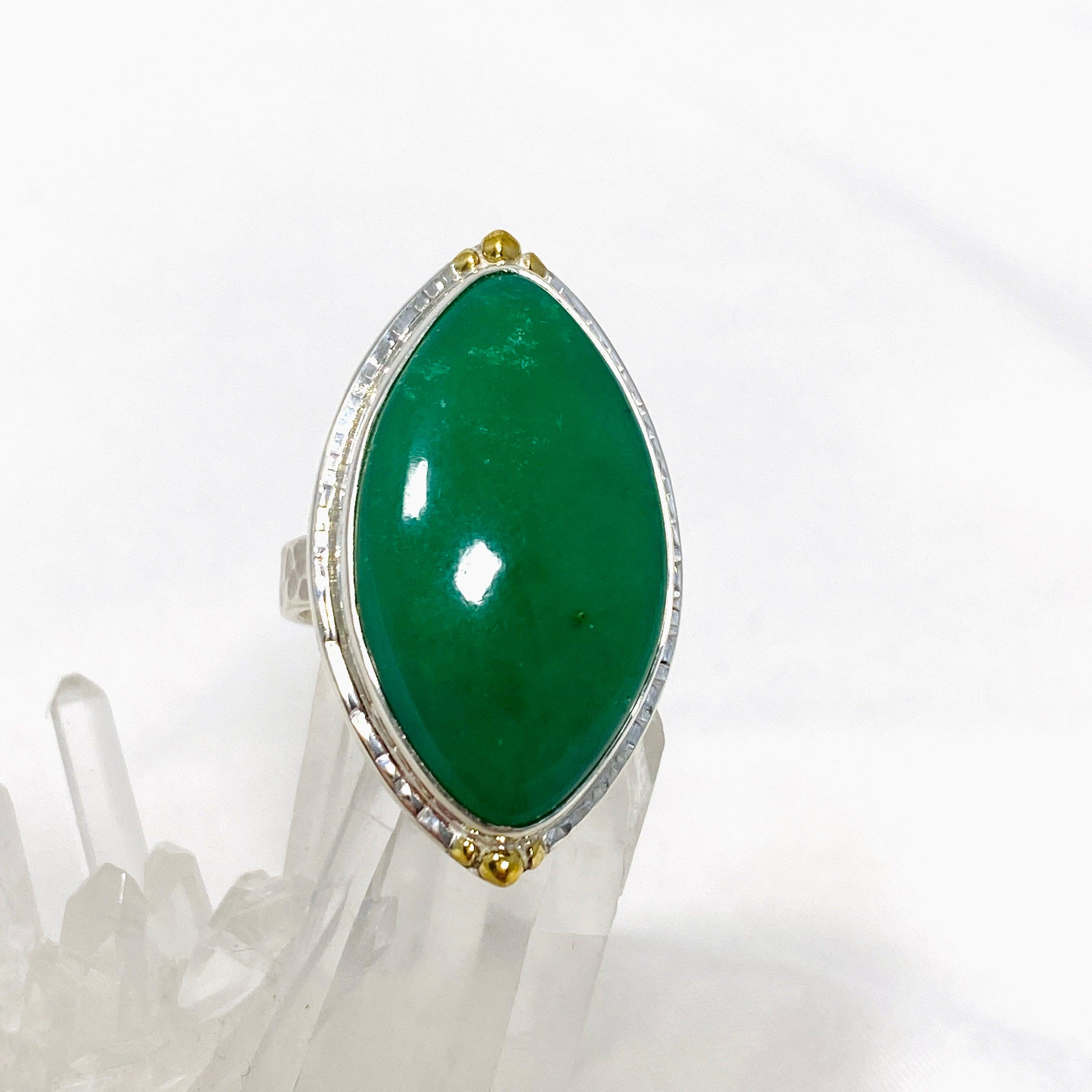 Chrysoprase Marquise Ring in Decorative Setting - Size 9 KRGJ3243 | Elegant Green Gemstone Jewelry for Women, Perfect for Weddings, Parties & Special Occasions