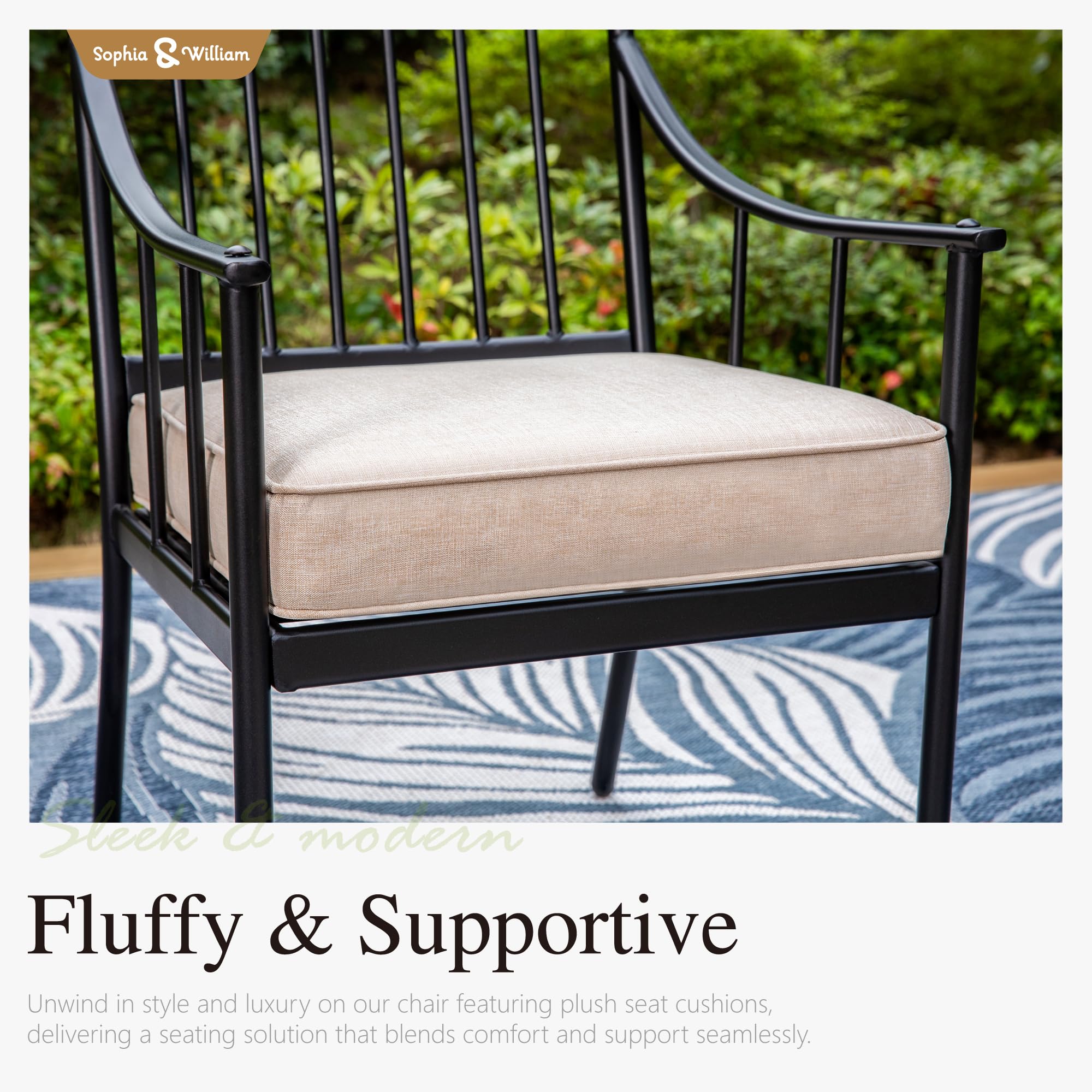Sophia & William Black Metal Outdoor Dining Chairs Set of 2 with Cushions - 300lb Capacity Patio Furniture for Porch, Yard, Balcony | Perfect for Outdoor Dining, Garden Parties & Relaxing Conversations