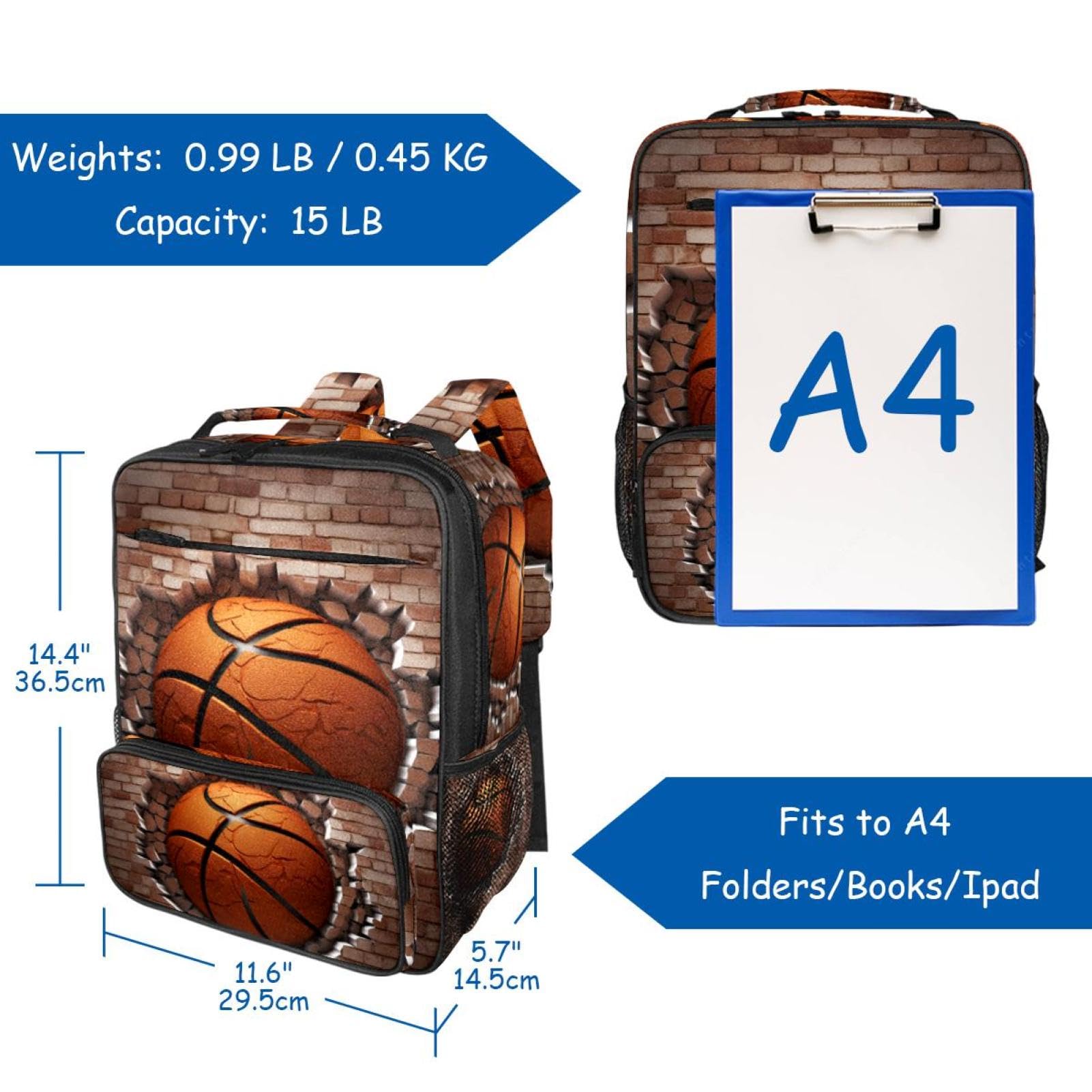 Premium Travel & Work Backpack - Durable Ball Basketball Wall Texture Design - Perfect for Business Trips, Gym, School & Outdoor Adventures