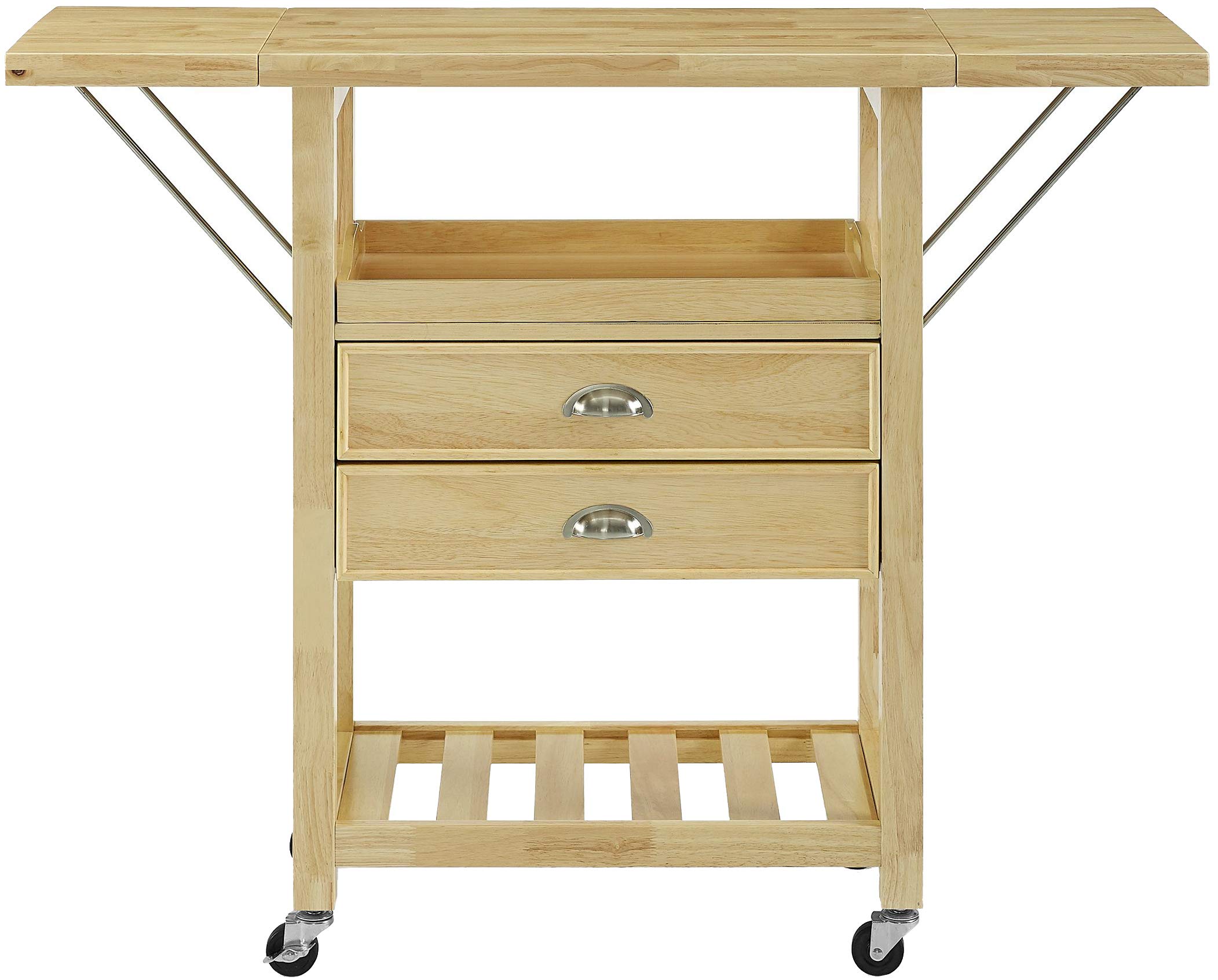 Crosley Bristol Drop Leaf Rolling Kitchen Cart with Serving Tray & Shelves - Microwave Stand, Storage Organizer for Small Spaces, Natural Wood - Perfect for Apartments, Dorms & Compact Kitchens