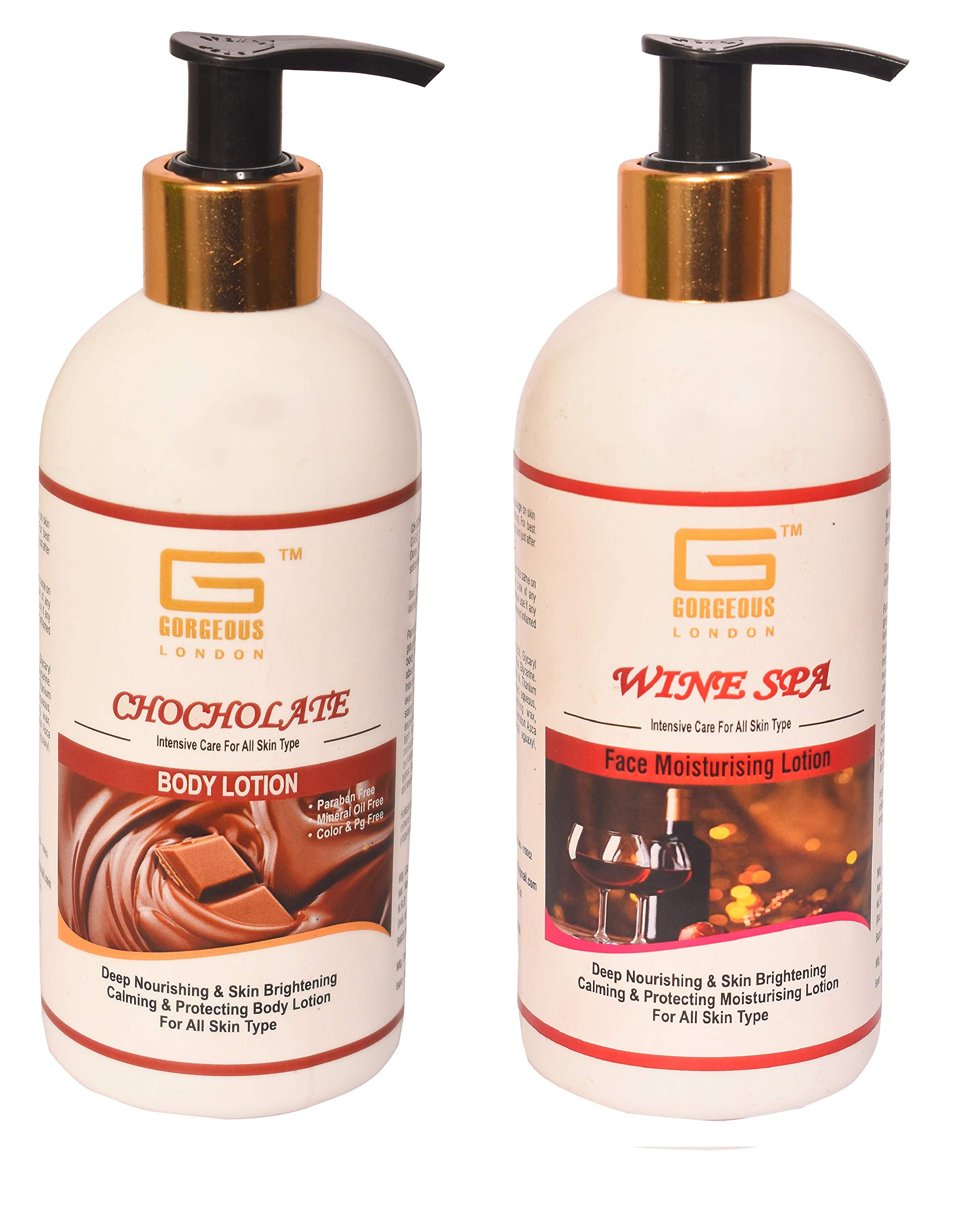 London Chocolate Body Lotion & Wine Spa Face Moisturizer Set - 300ml Each (Pack of 2) | Hydrating Skincare Combo for Dry Skin & Relaxing Spa Night at Home