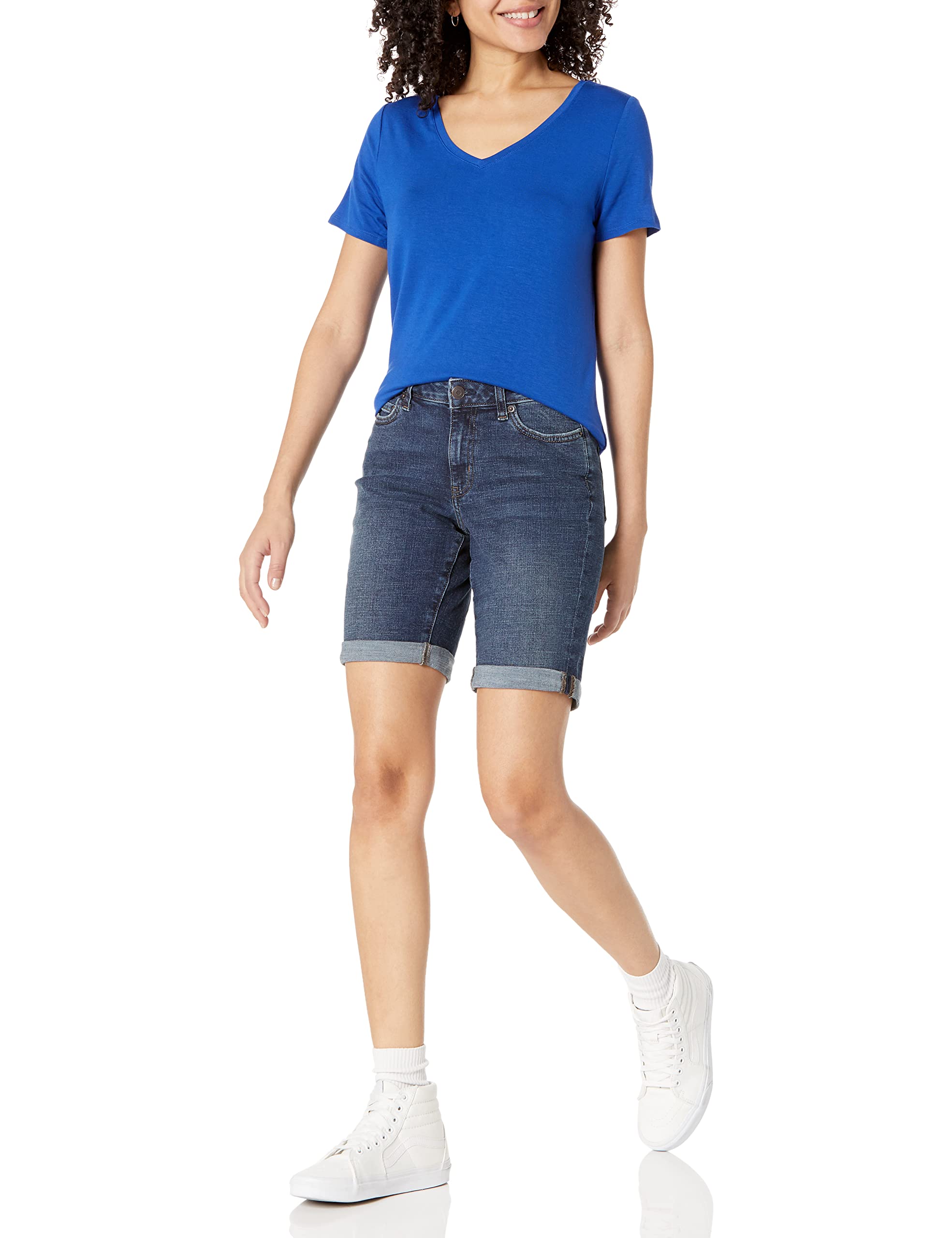 Amazon Essentials Women's Denim Bermuda Shorts with Pockets - Comfortable Stretch Denim Shorts for Women, High Waisted Casual Summer Shorts with Side Pockets - Perfect for Beach, Vacation, and Everyday Wear