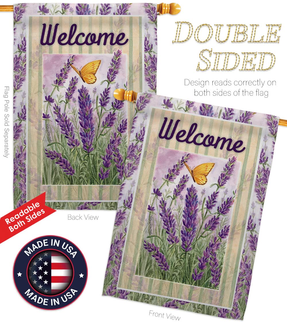 Lavender Floral House Flag Set 28x40 with Pole for Spring Decor