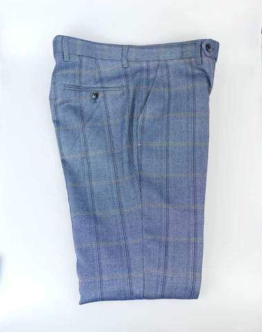 Cavani Connall Blue Tweed Check Trousers for Men | Classic Slim Fit Dress Pants | Perfect for Office, Business Meetings & Formal Occasions