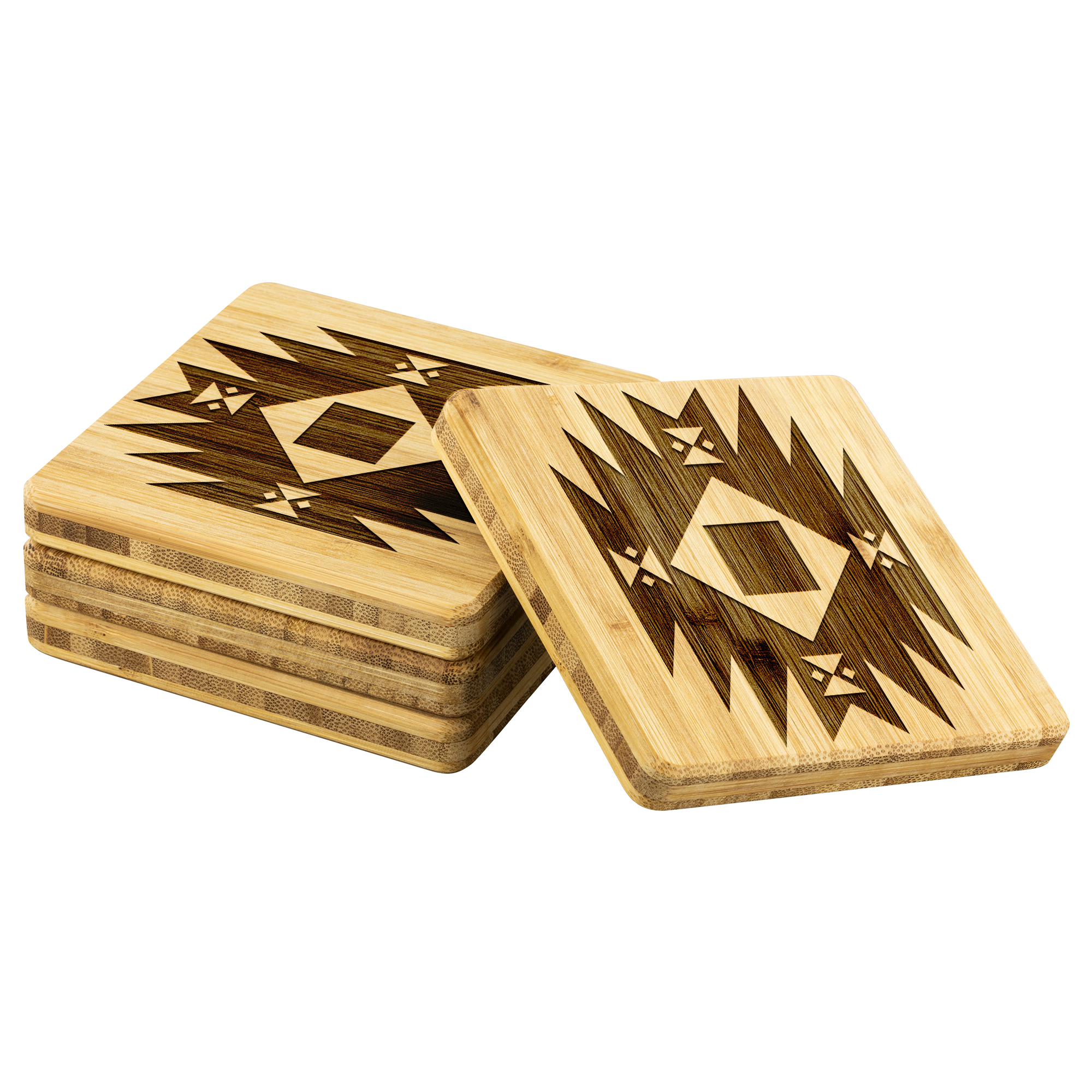 4-Pack Wooden Coasters with Southwestern Design - Perfect for Home Decor, Coffee Tables, and Holiday Gifts (Christmas, Housewarming, Birthday)