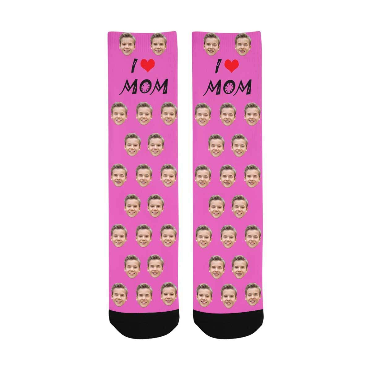 Custom Photo Socks with Faces - Personalized Printed Crew Socks for Mom - Red Heart 