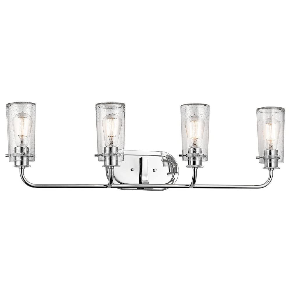 KICHLER Braelyn 44 Inch 4-Light Bathroom Vanity Light Fixture with Clear Seeded Glass Shade in Chrome Finish - Perfect for Modern Bathroom, Dressing Room, and Makeup Area Lighting