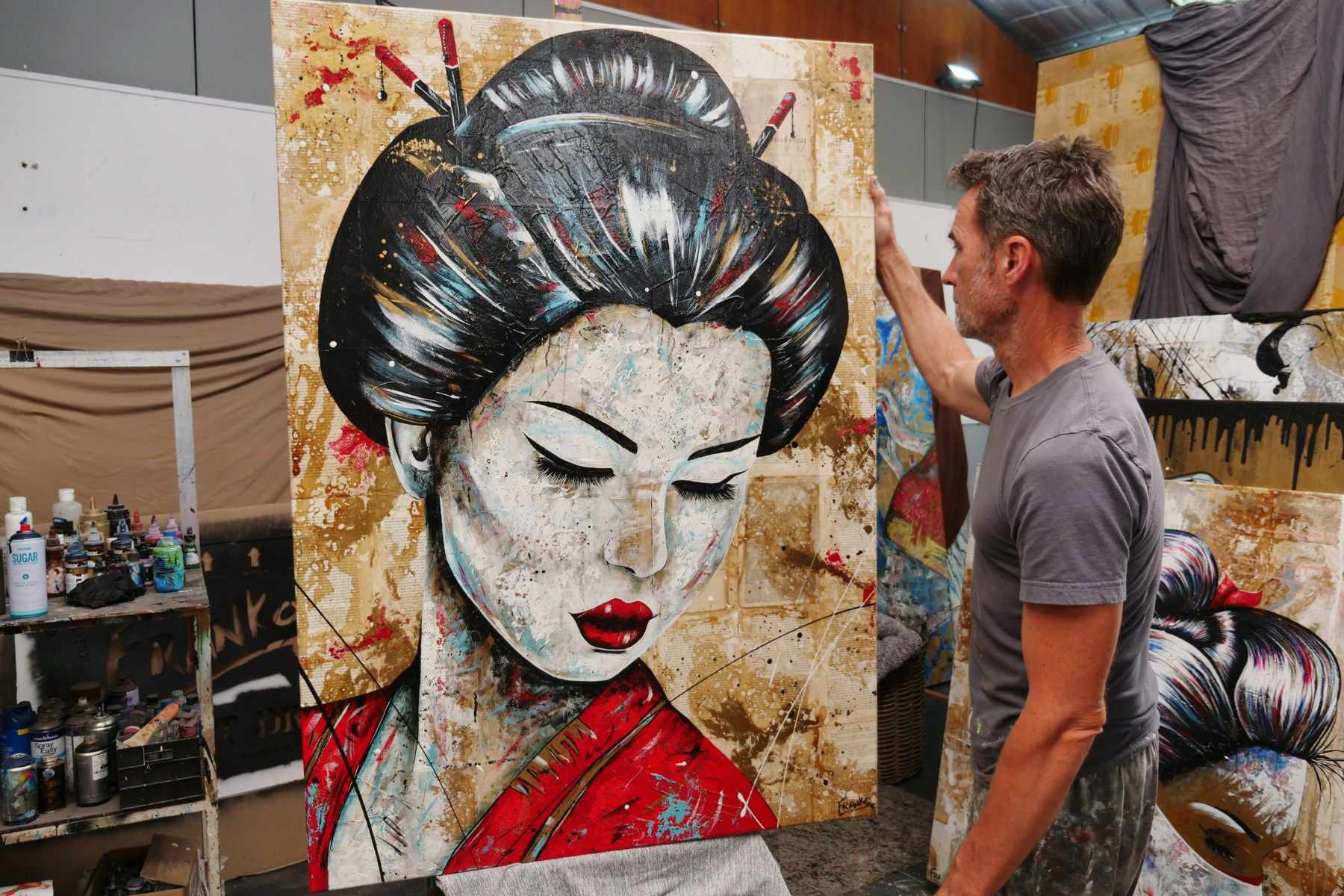 Cherry Kanji 140cm x 100cm Geisha Abstract Realism Canvas Art - Japanese Wall Decor for Living Room, Bedroom & Book Club