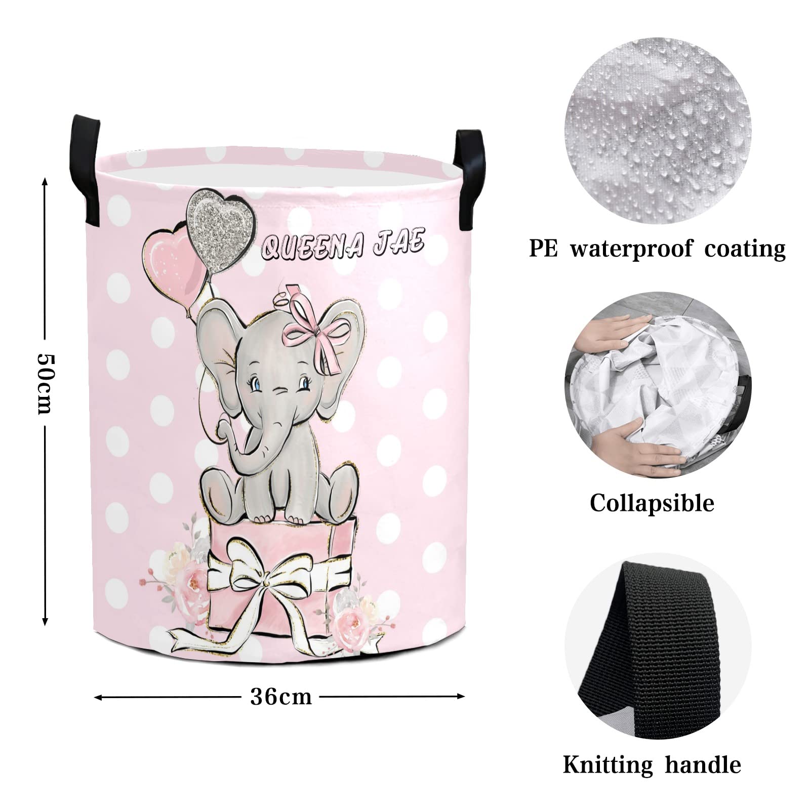 Elephant Pink Silver Glitter Balloons Storage Bin - Waterproof Oxford Fabric Laundry Hamper & Organizer for Clothes, Toys, Gifts | Perfect for Nursery, Bedroom & Home Organization