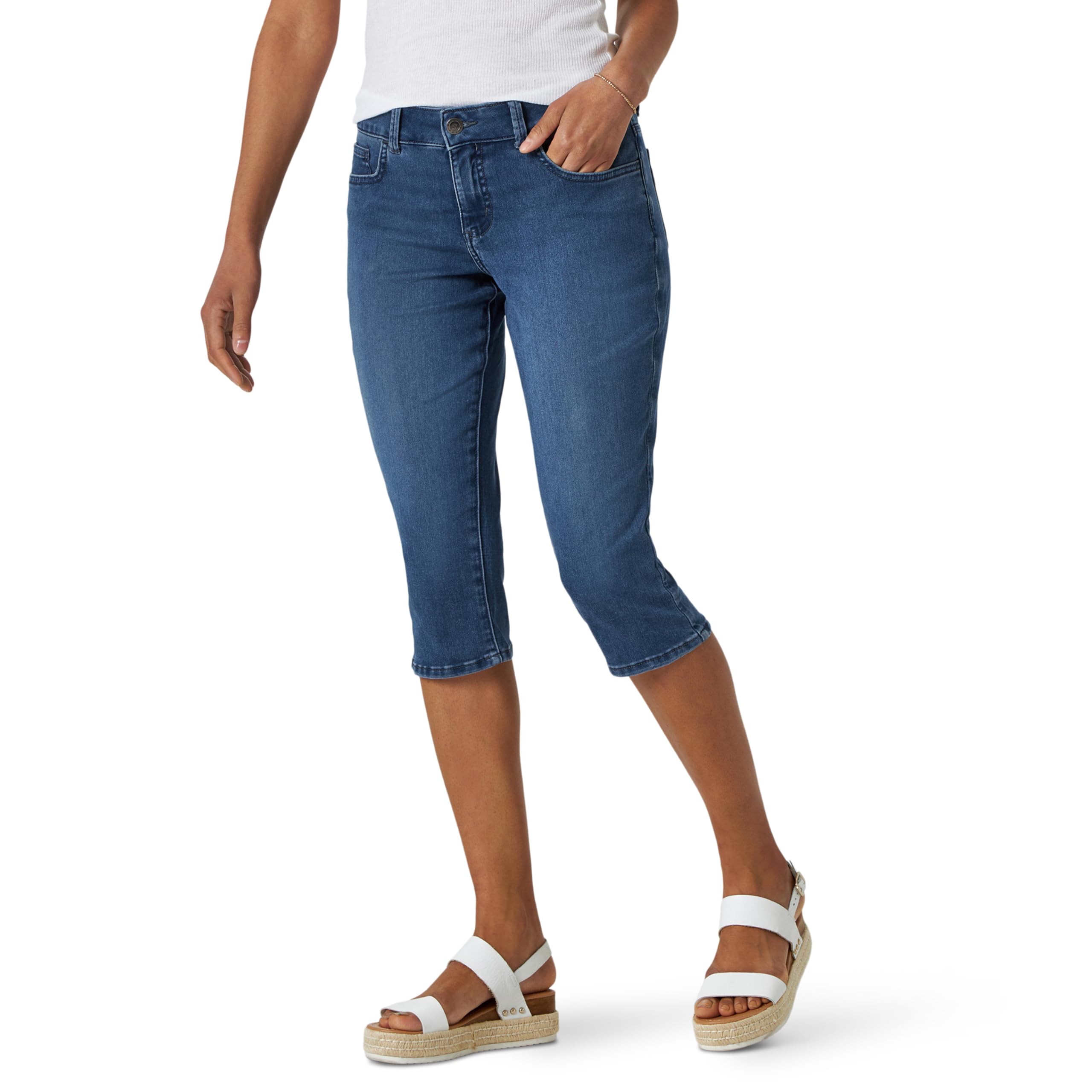 Riders by Lee Indigo Women's Ultra Soft Denim Capri Pants - Comfortable Stretch Jeans for Casual Wear & Summer Outfits