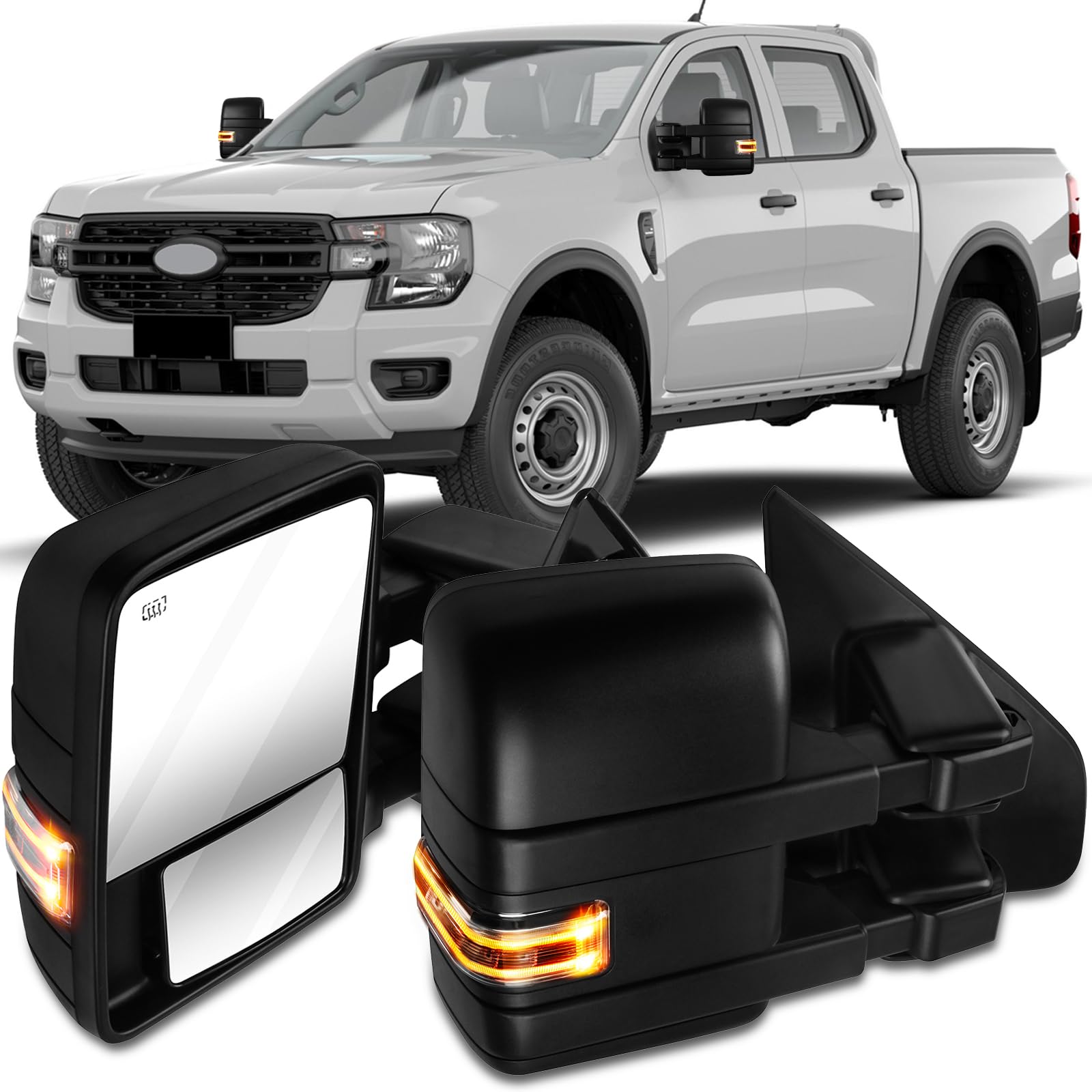 OCPTY Power Heated Towing Mirrors - Left Driver & Right Passenger Side Fit for 2004-2014 Ford F-150 Pickup Truck - Black Housing with Turn Signal & Puddle Light - Perfect for Towing, Off-Roading & Night Driving