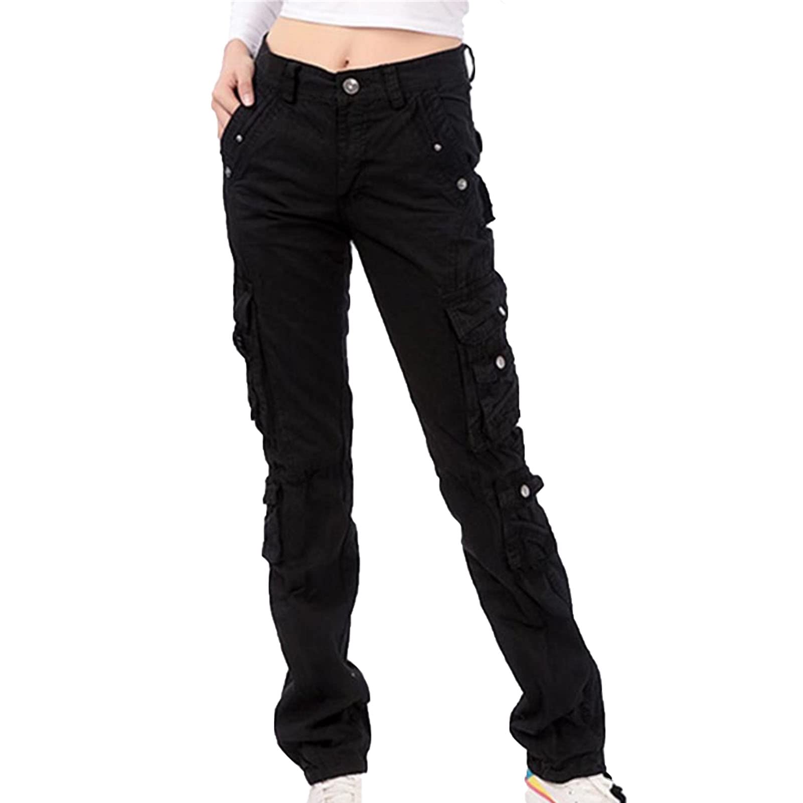 Women's Solid Color Casual Cargo Pants with Multi-Pockets - Outdoor Combat Hiking Trousers for Work & Adventure - Functional Work Pants for Hiking, Travel & Everyday Wear