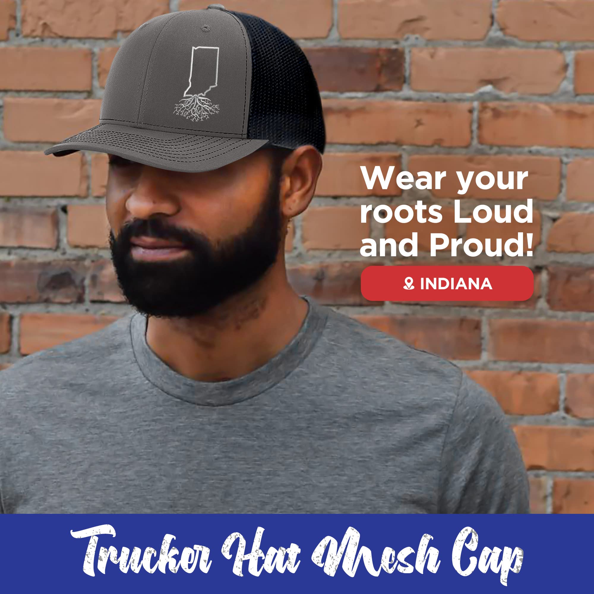 Stylish Indiana Roots Snapback Hat for Men & Women - Breathable Polyester Cotton Baseball Cap with Mesh Back, Six-Panel Trucker Design, Universal Size (Charcoal/Black) - Perfect for Outdoor Activities, Sports & Casual Wear