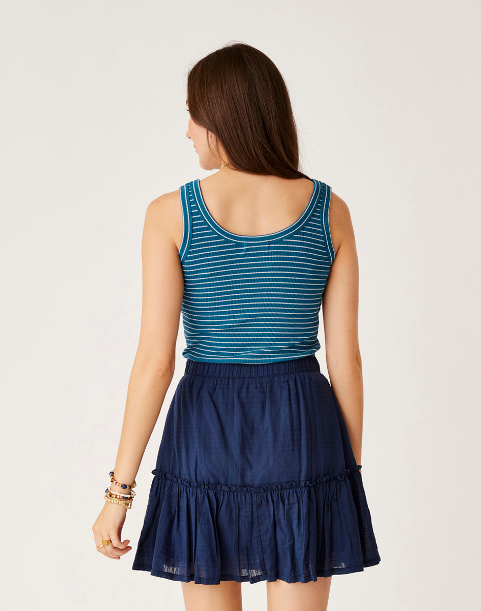 Ever Tank: Azul Stripe Women's Casual Summer T-Shirt - Breathable Cotton Blend, Loose Fit, Striped Design - Perfect for Beach Outings, Weekend Wear & Layering (Final Sale)