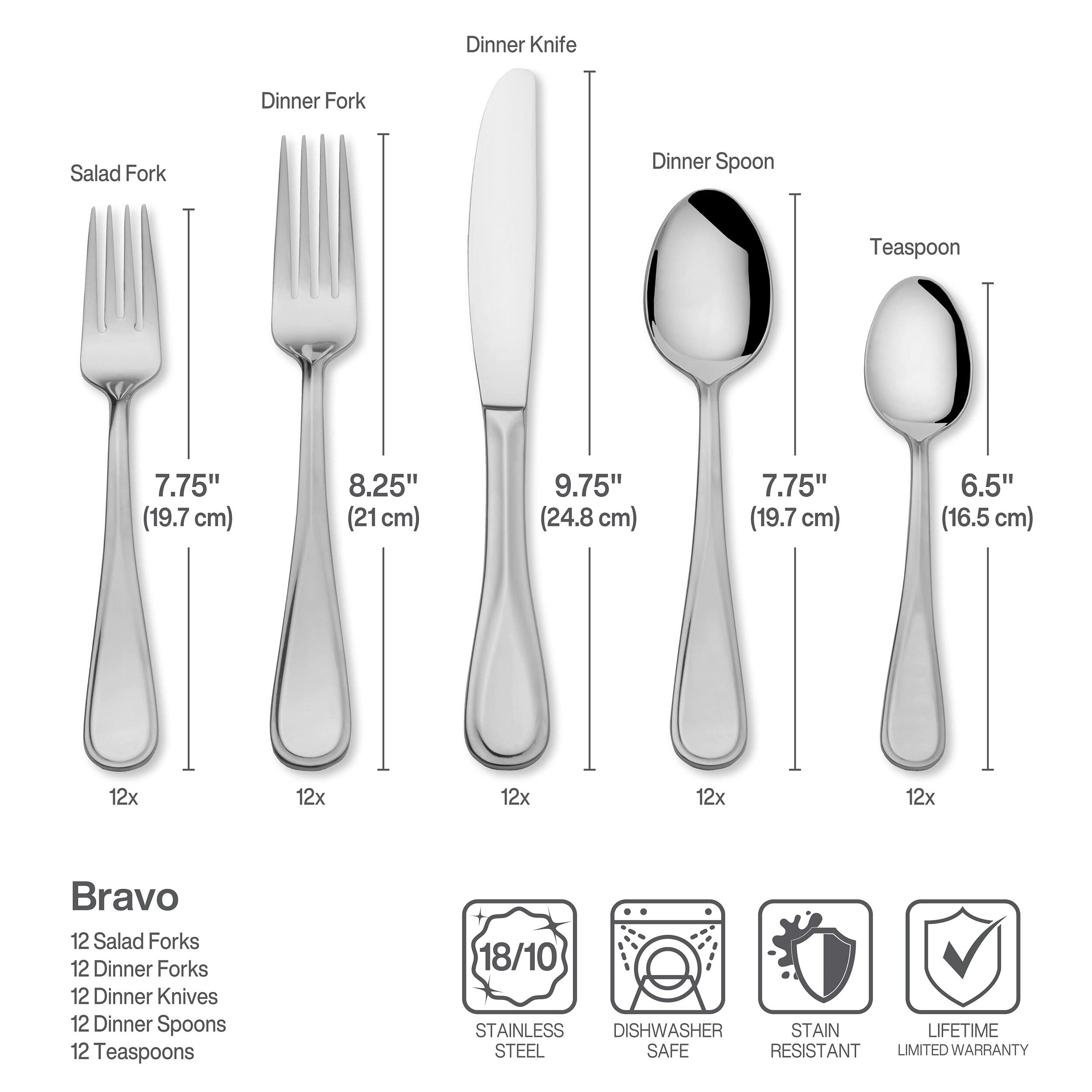 Premium Mikasa Bravo 65-Piece Flatware Set for 12 - 18/10 Stainless Steel Silverware with Serving Utensils - Elegant Dinnerware for Formal Dining, Weddings & Entertaining