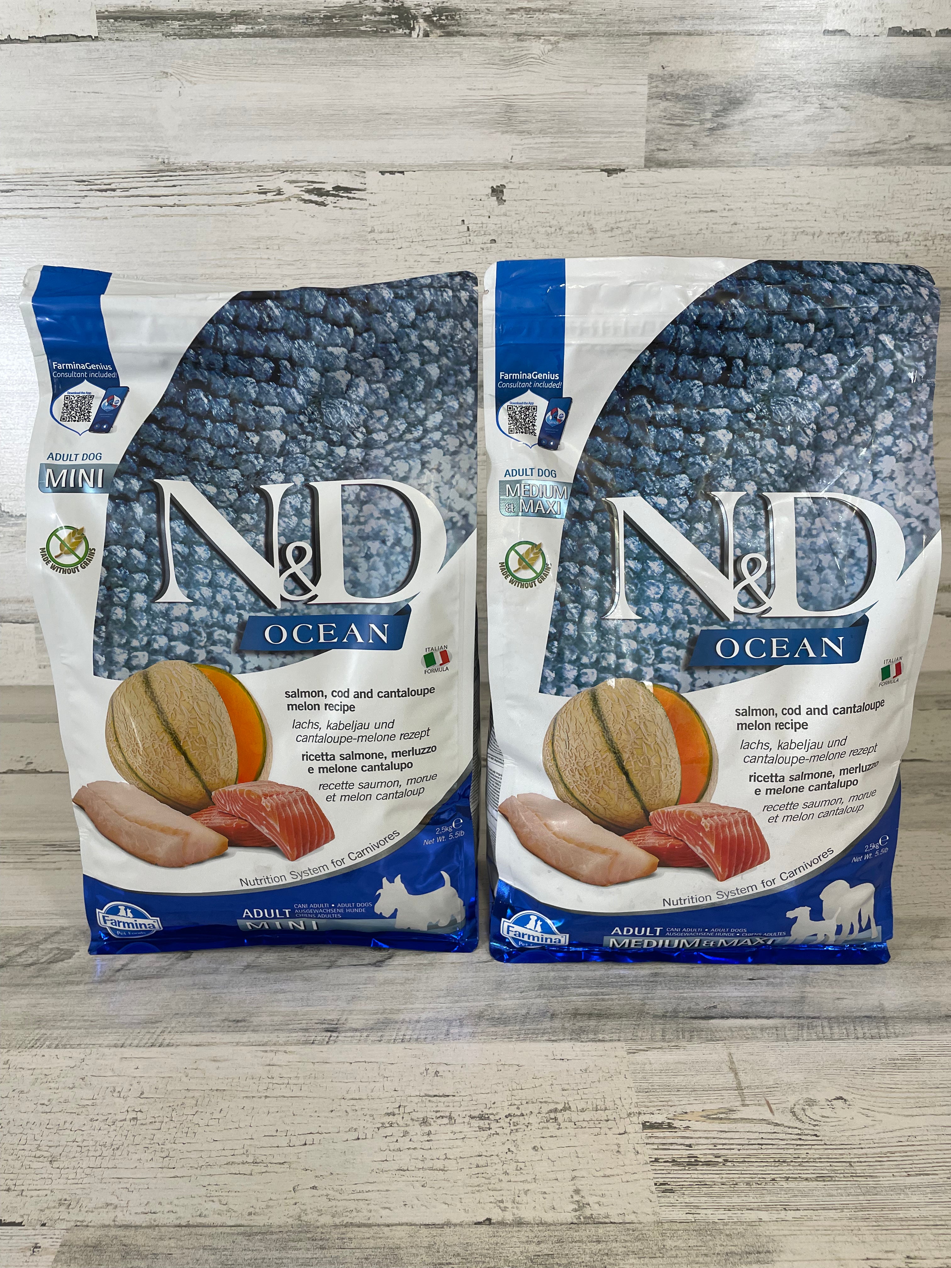 Premium N&D Farmina Ocean Salmon, Cod & Cantaloupe Dry Dog Food - Grain-Free, High-Protein Nutrition for Adult Dogs - Perfect for Active Pets & Sensitive Stomachs
