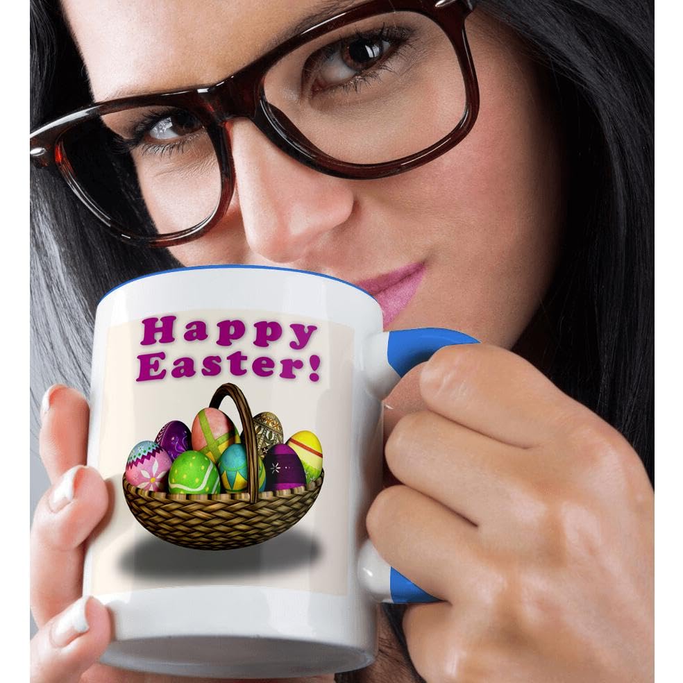 3D Rose 15oz Easter Eggs Basket Design Coffee Mug - Funny Holiday Easter Coffee Cup Gift for Home, Office & Party Use