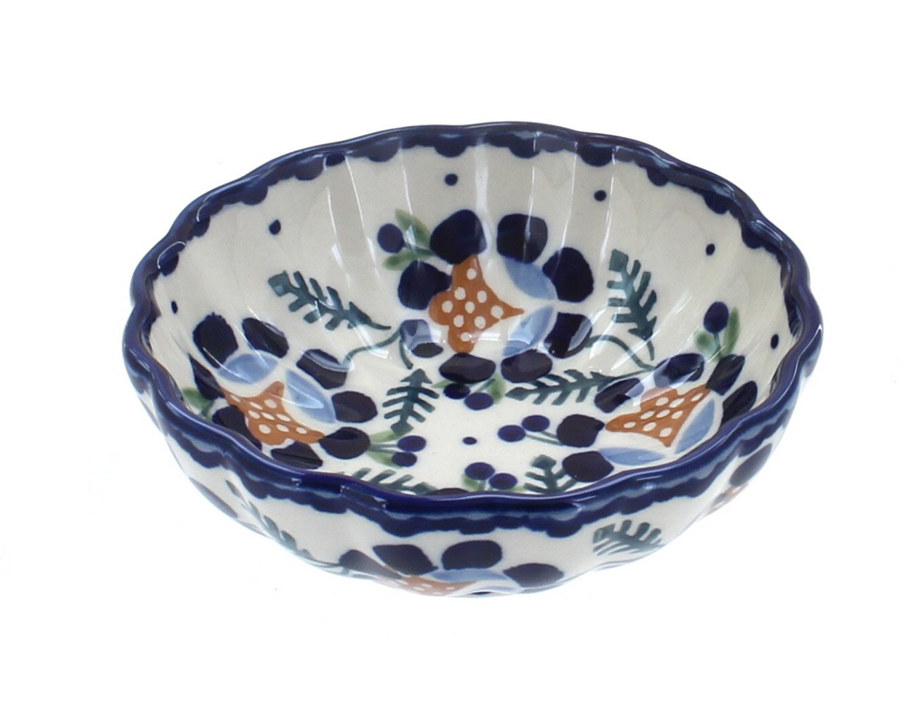 Handmade Blue Rose Polish Pottery Sunflower Small Scallop Bowl - Perfect for Salads, Desserts & Home Decor