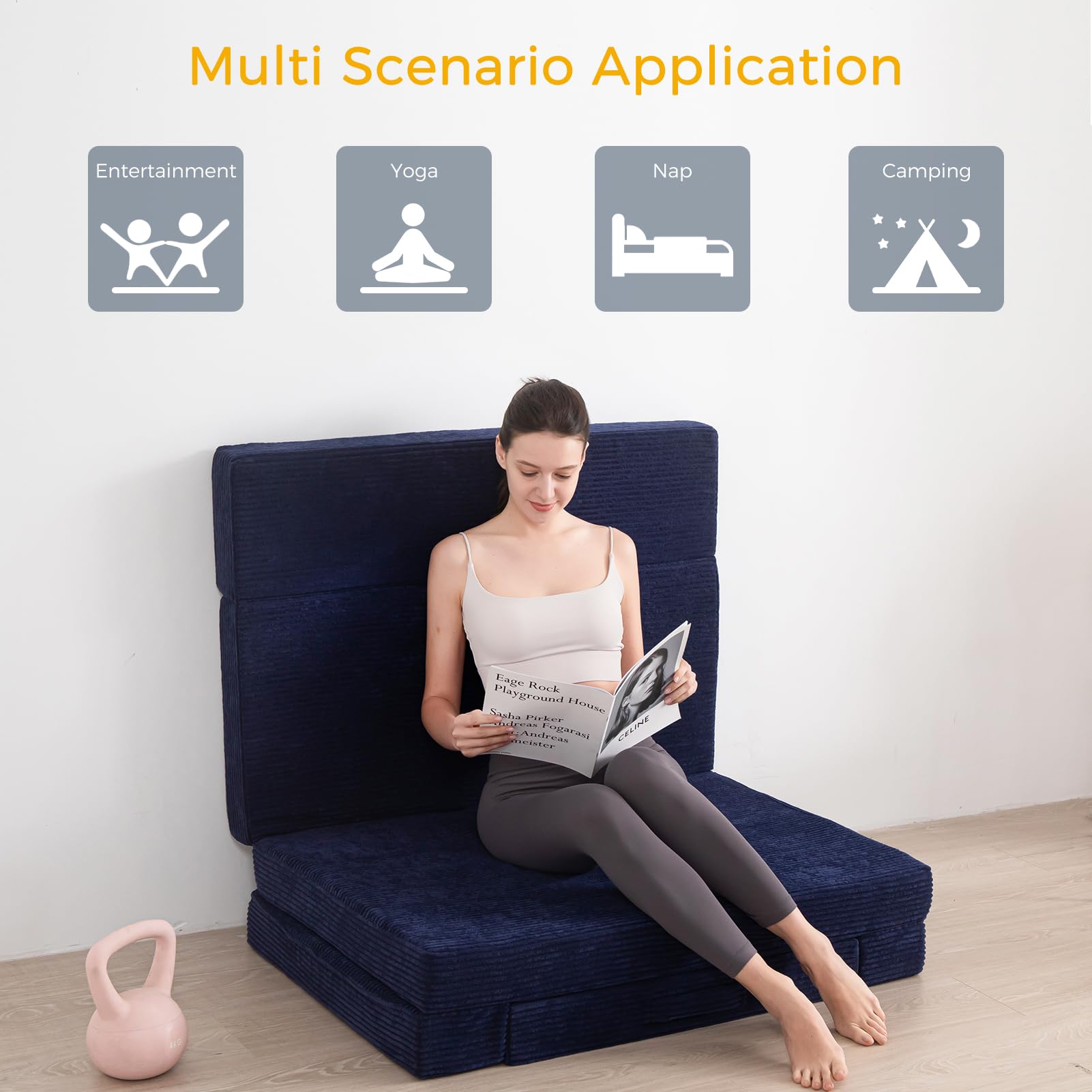 MAXYOYO Multifunctional Folding Sofa Bed - Convertible Sleeper Sofa, Portable Floor Couch & Futon Mattress for Small Spaces, Guest Rooms & Apartments - Navy Blue | Perfect for Overnight Guests, Studio Living & Lounge Areas