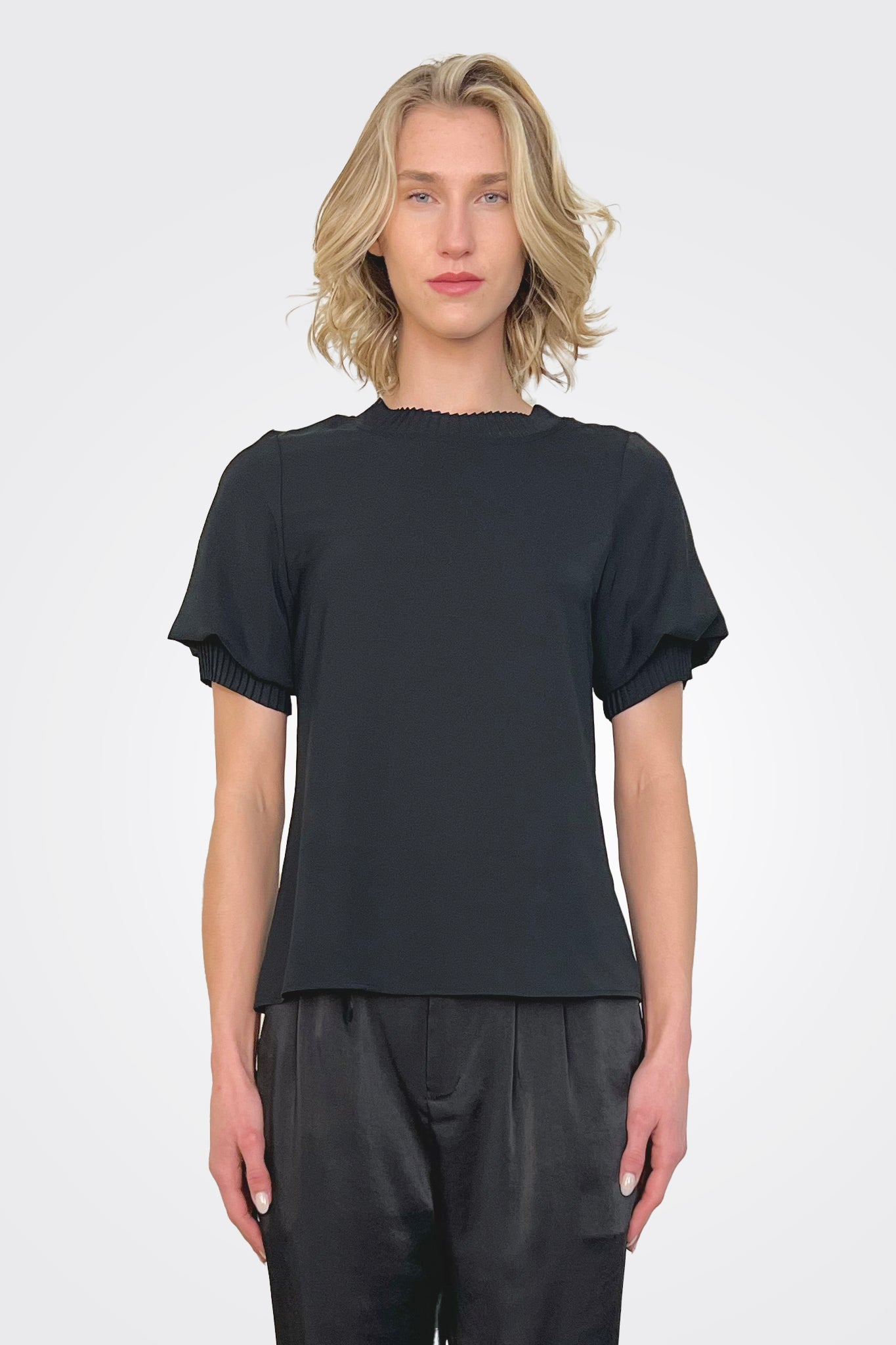 Dione Pleated Neck Top for Women - Elegant Black Blouse for Office, Party & Casual Wear | Trendy & Comfortable Fashion Top
