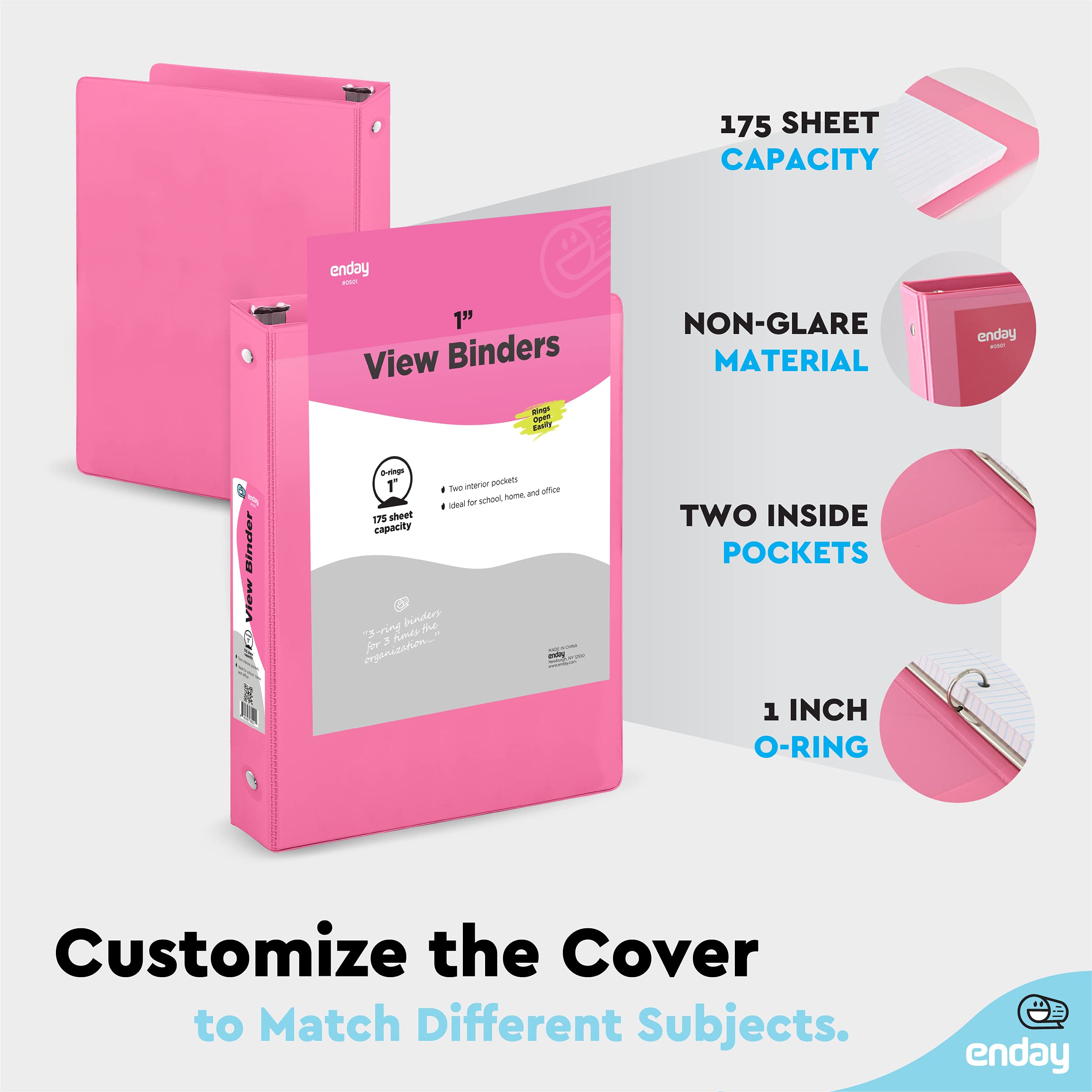 1 Inch 3 Ring Binder with Clear View Cover - Pink 1