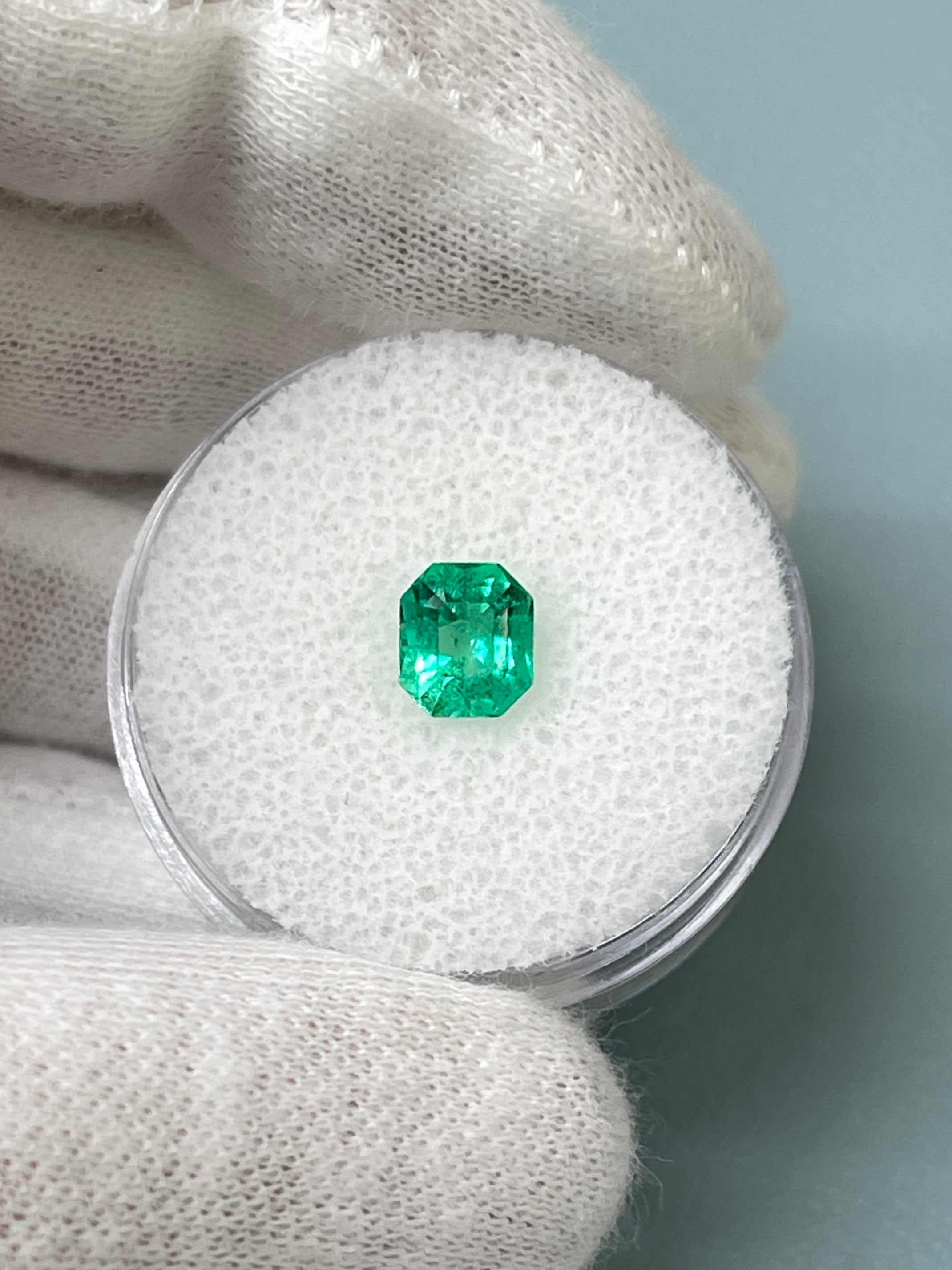 0.83 Carat 6x5mm Bluish Green Natural Loose Colombian Emerald Gemstone - Emerald Cut with Clipped Corners for Jewelry Making, Engagement Rings & Fine Collections