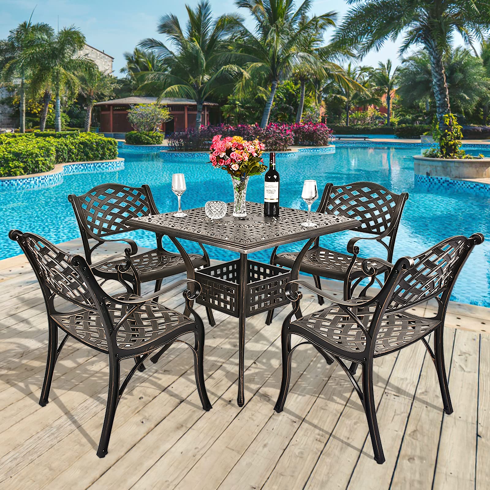 TITIMO 2-Piece Outdoor Bistro Dining Chair Set - Cast Aluminum Patio Chairs for Garden, Deck & Backyard - Weather-Resistant Lattice Design Low Back Chairs - Perfect for Outdoor Dining, Lounging & Entertaining