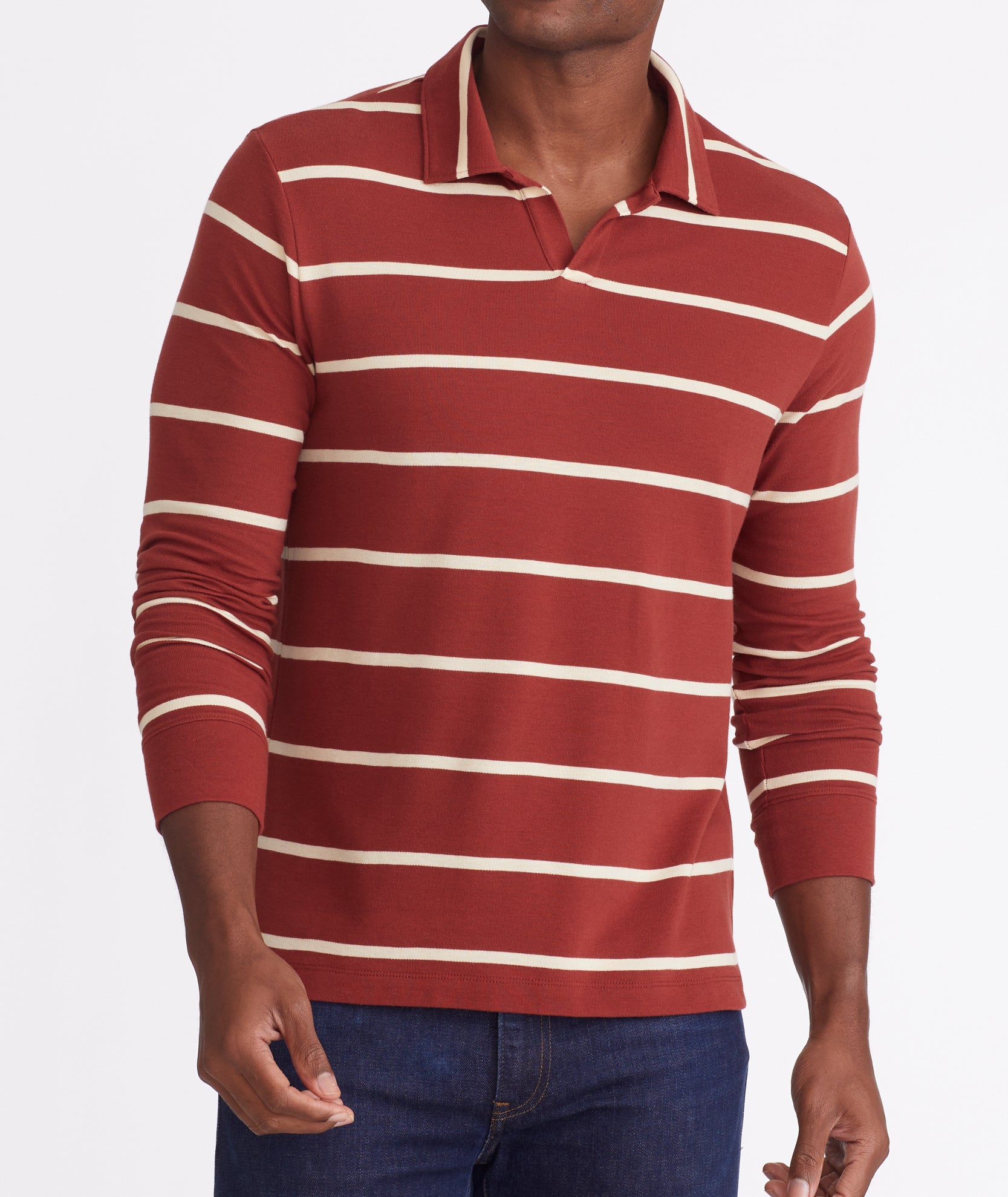 Striped Johnny Collar Polo Shirt for Men - Classic Casual Wear for Office & Summer Outings - FINAL SALE